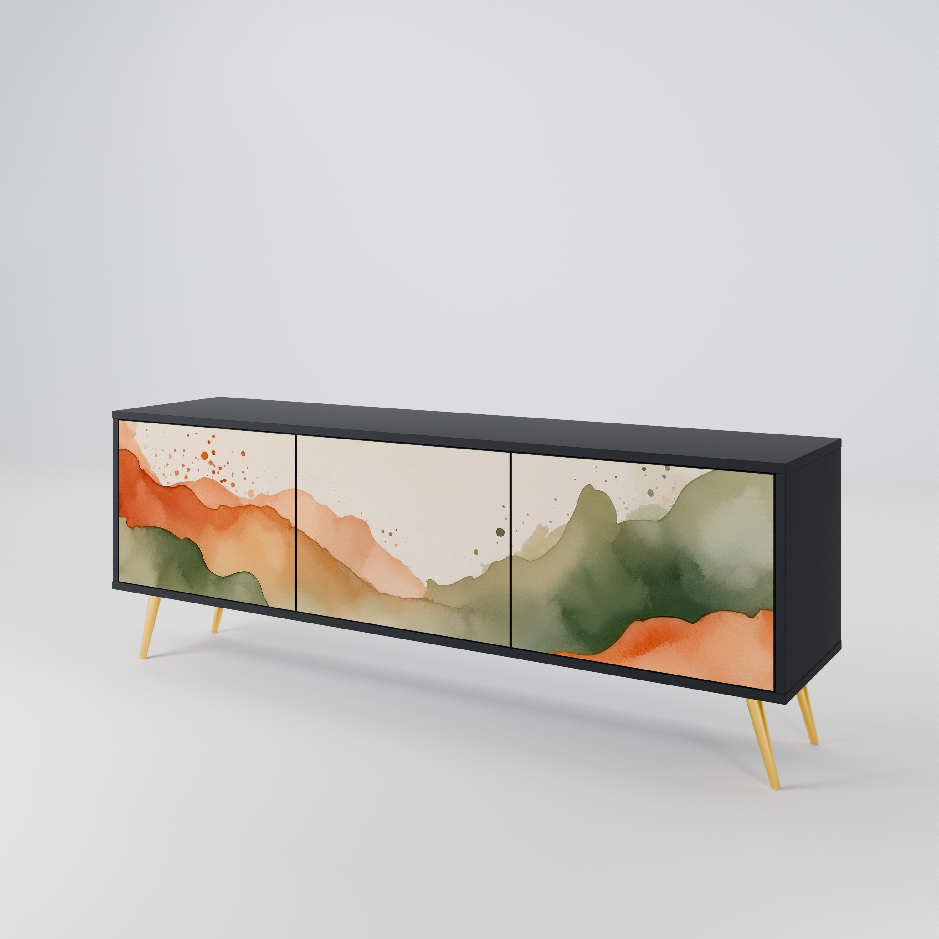 Meuble TV 3 portes WATERCOLOUR PEAKS, finition noire