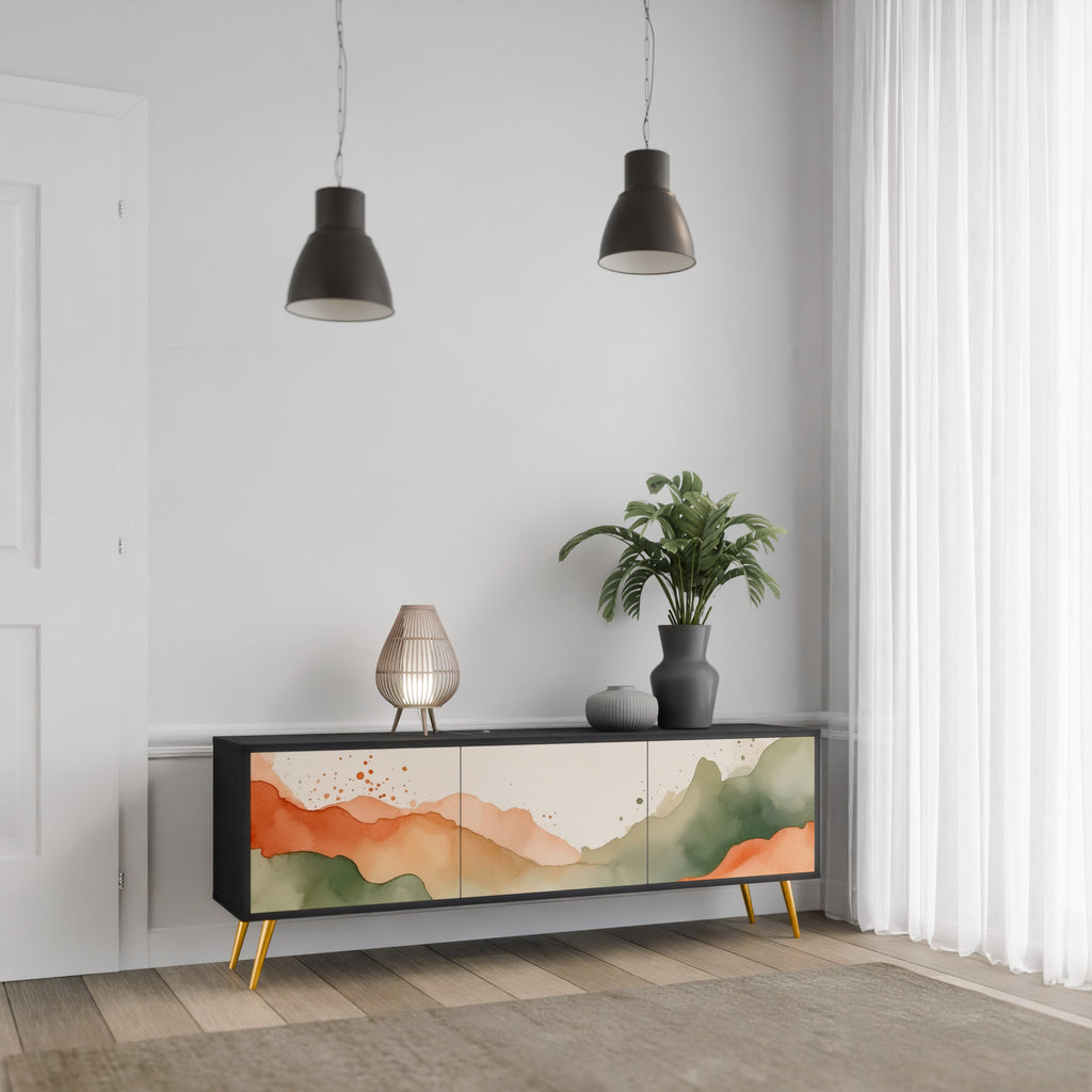 Meuble TV 3 portes WATERCOLOUR PEAKS, finition noire