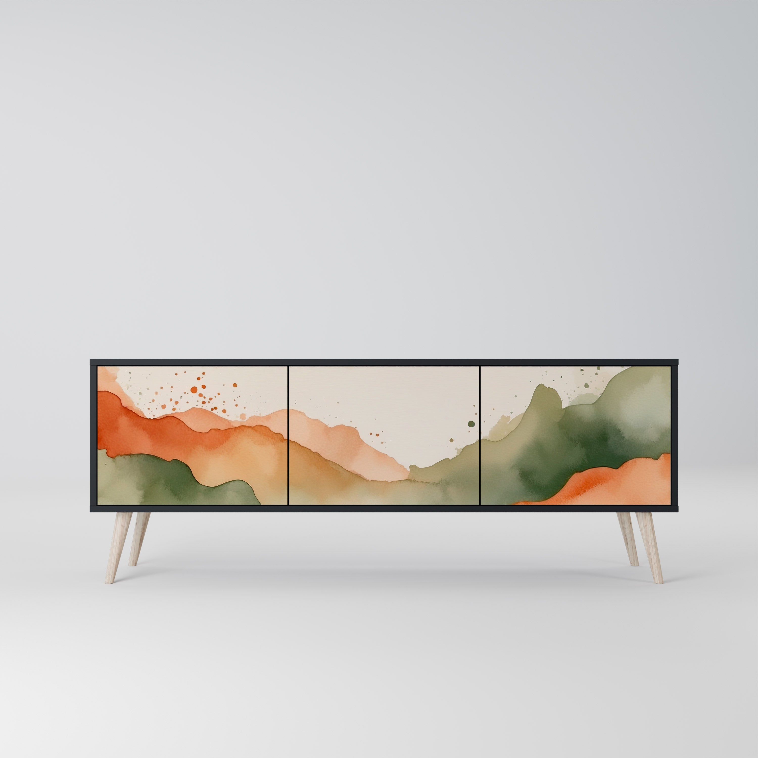 Meuble TV 3 portes WATERCOLOUR PEAKS, finition noire