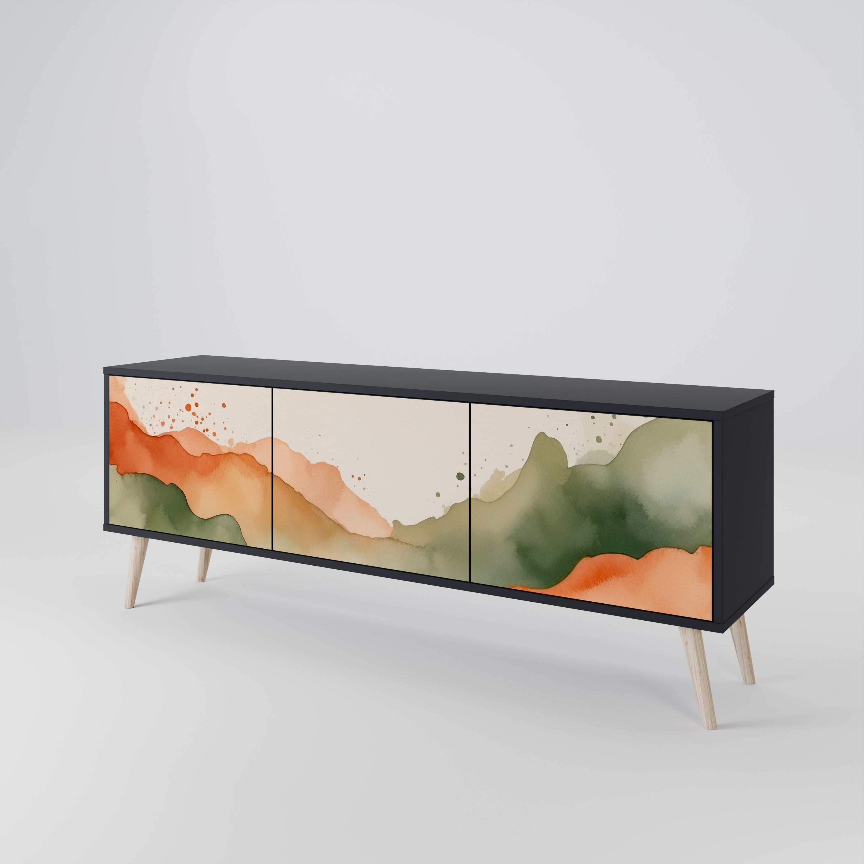 Meuble TV 3 portes WATERCOLOUR PEAKS, finition noire