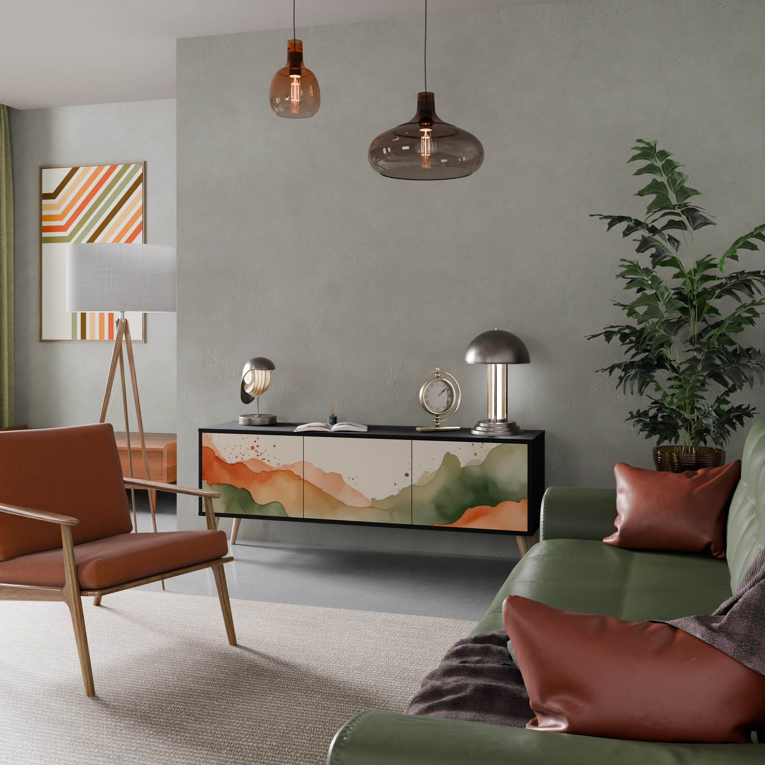 Meuble TV 3 portes WATERCOLOUR PEAKS, finition noire