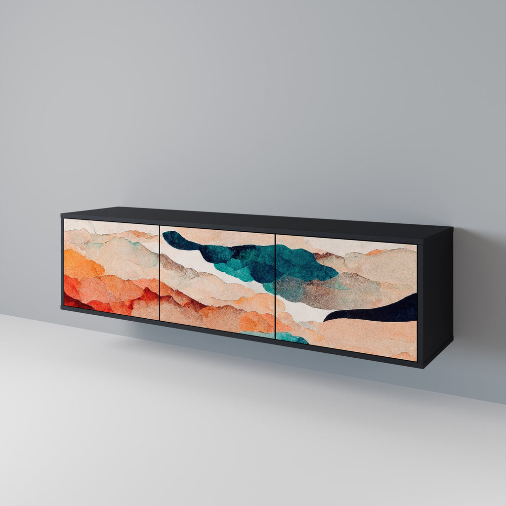 Meuble TV 3 portes ABSTRACT LANDSCAPE, finition noire