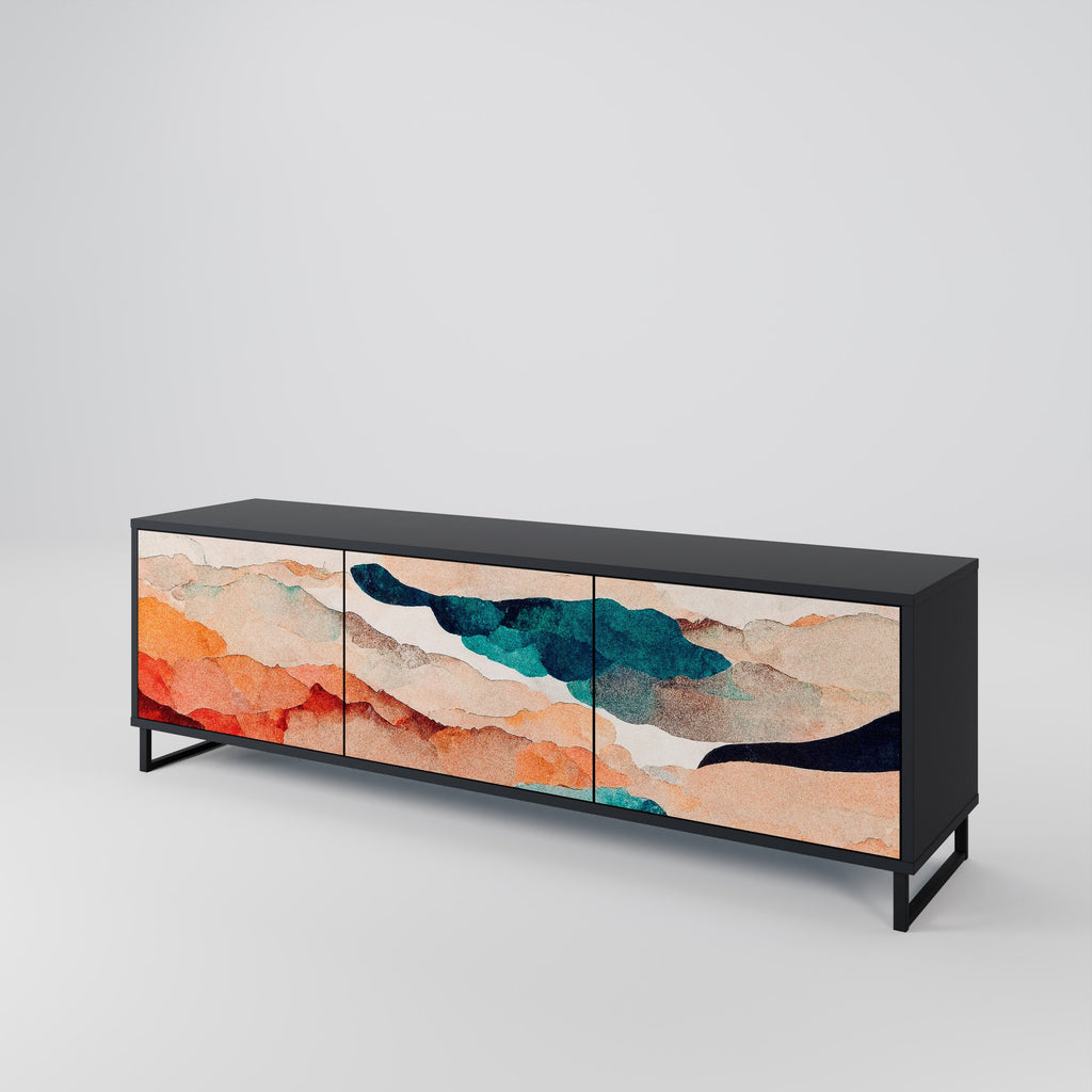 Meuble TV 3 portes ABSTRACT LANDSCAPE, finition noire