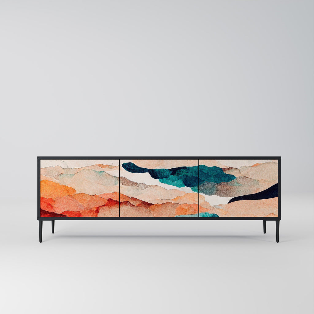 Meuble TV 3 portes ABSTRACT LANDSCAPE, finition noire