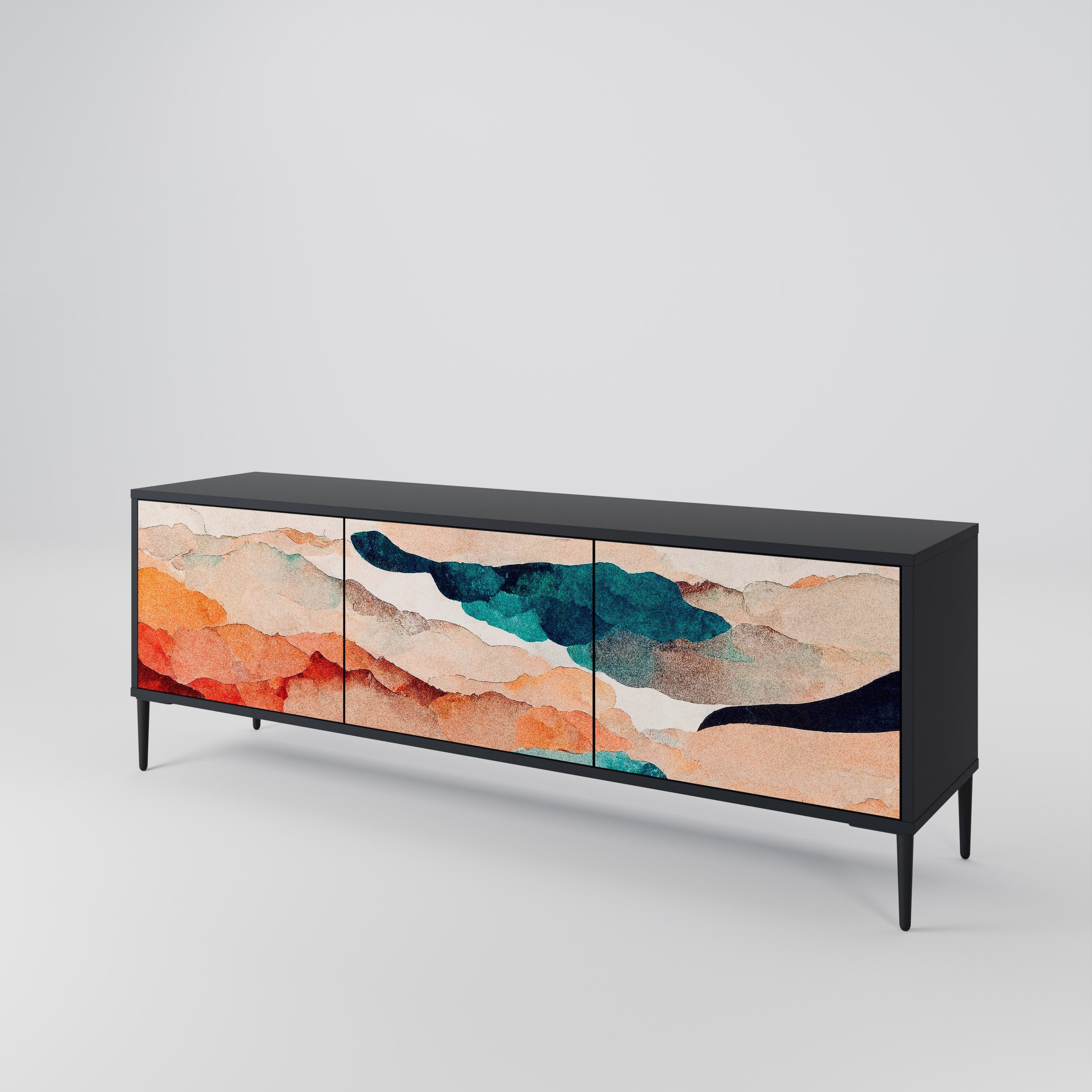 Meuble TV 3 portes ABSTRACT LANDSCAPE, finition noire