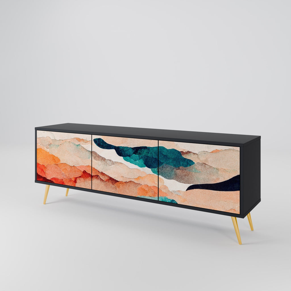 Meuble TV 3 portes ABSTRACT LANDSCAPE, finition noire