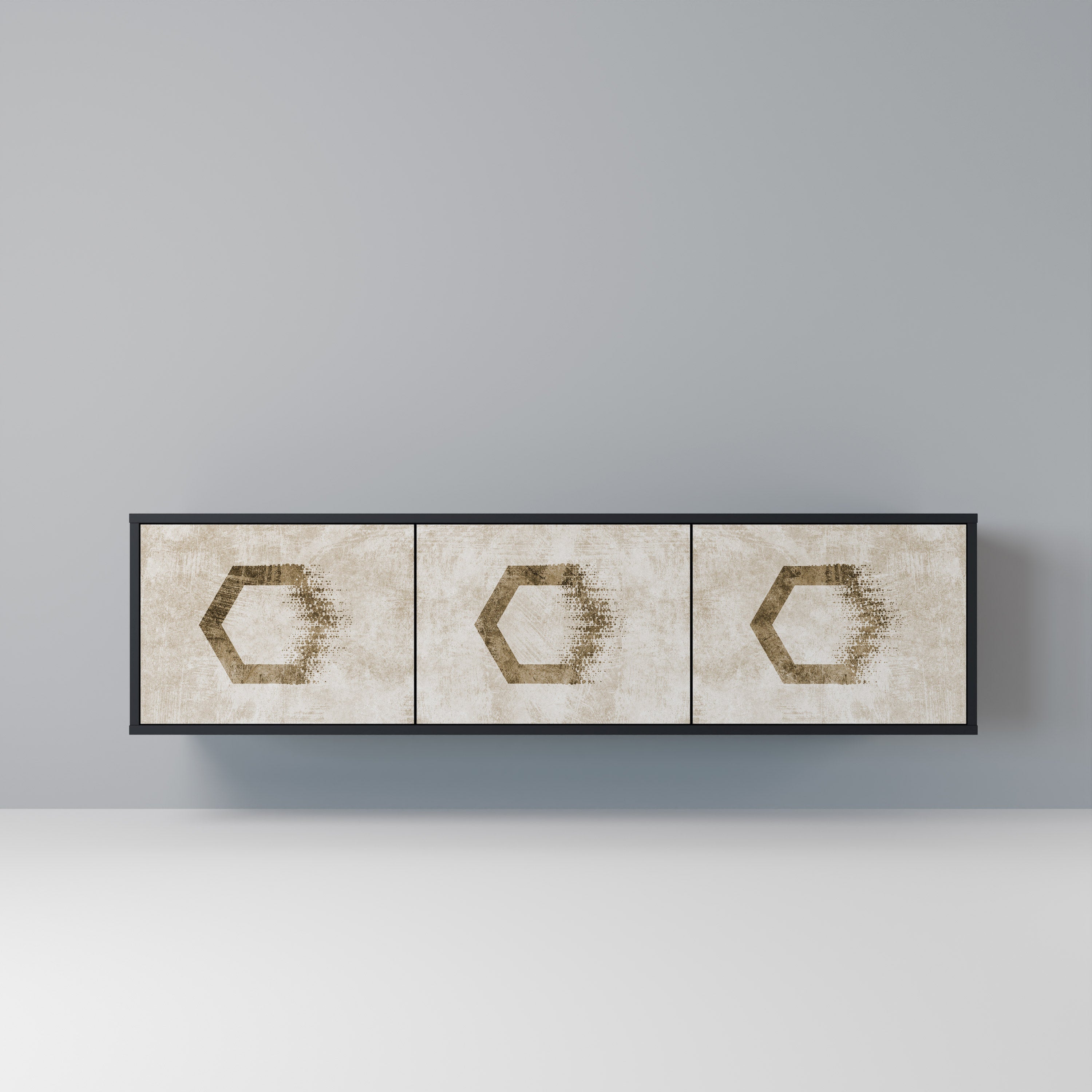 Meuble TV 3 portes HEXAGONAL SHAPES, finition noire