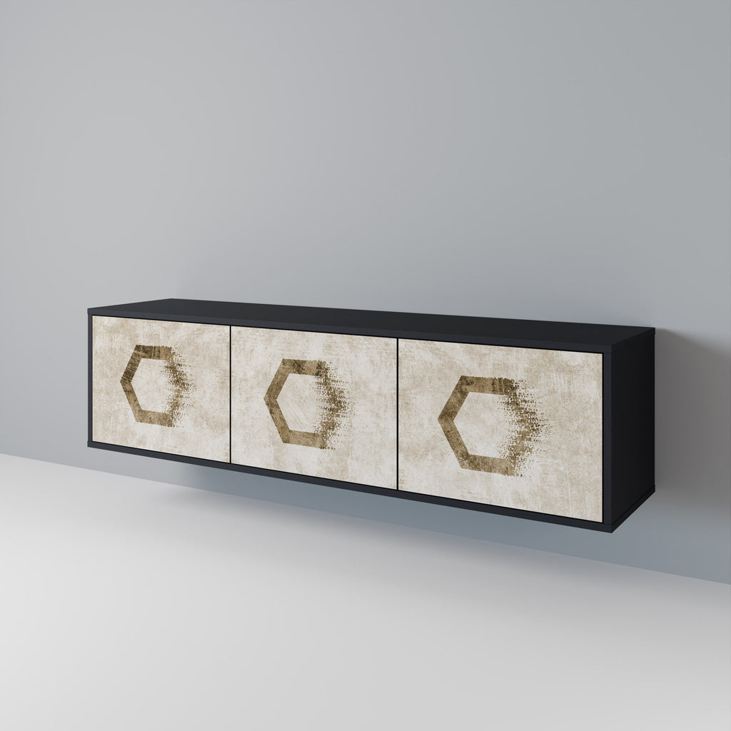 Meuble TV 3 portes HEXAGONAL SHAPES, finition noire