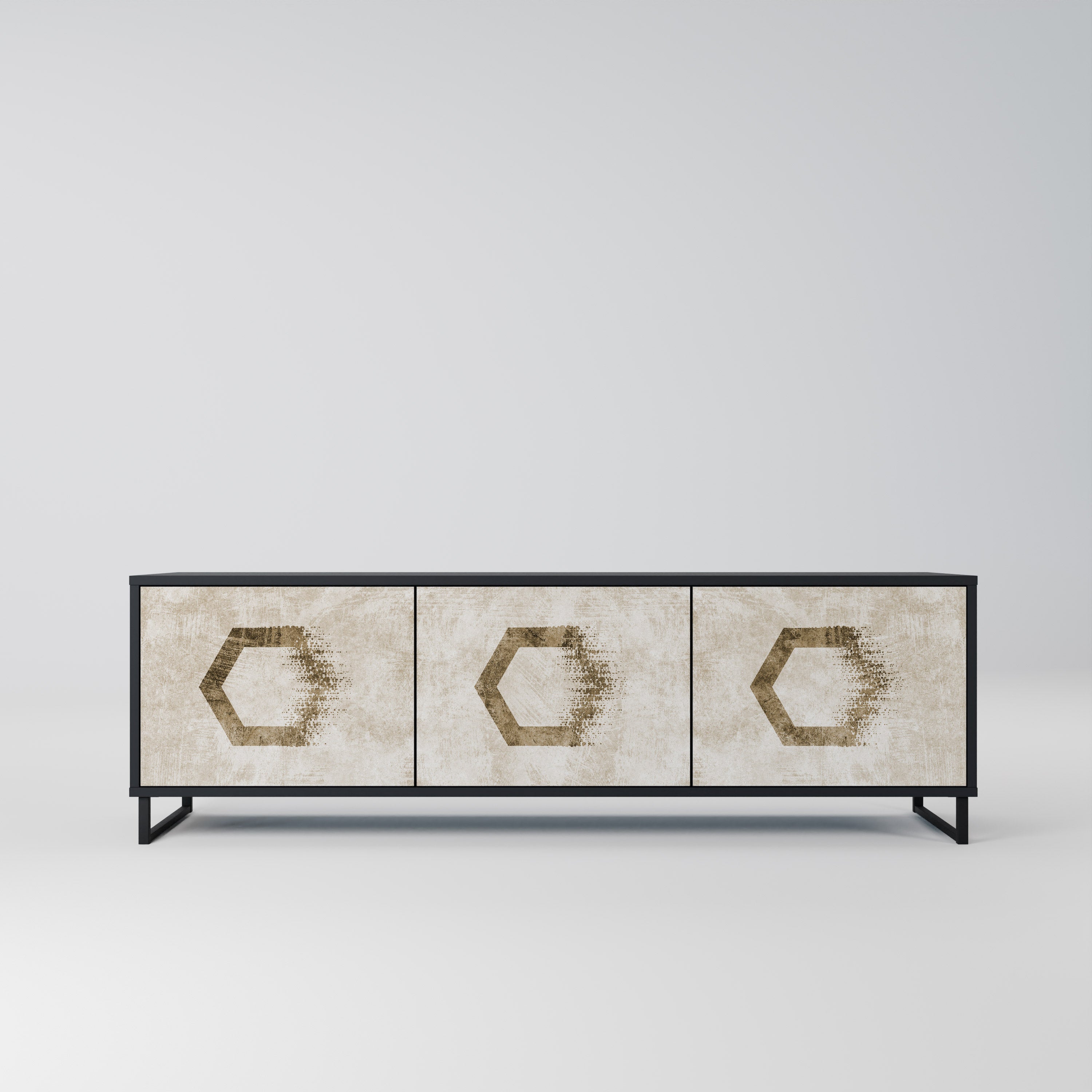 Meuble TV 3 portes HEXAGONAL SHAPES, finition noire