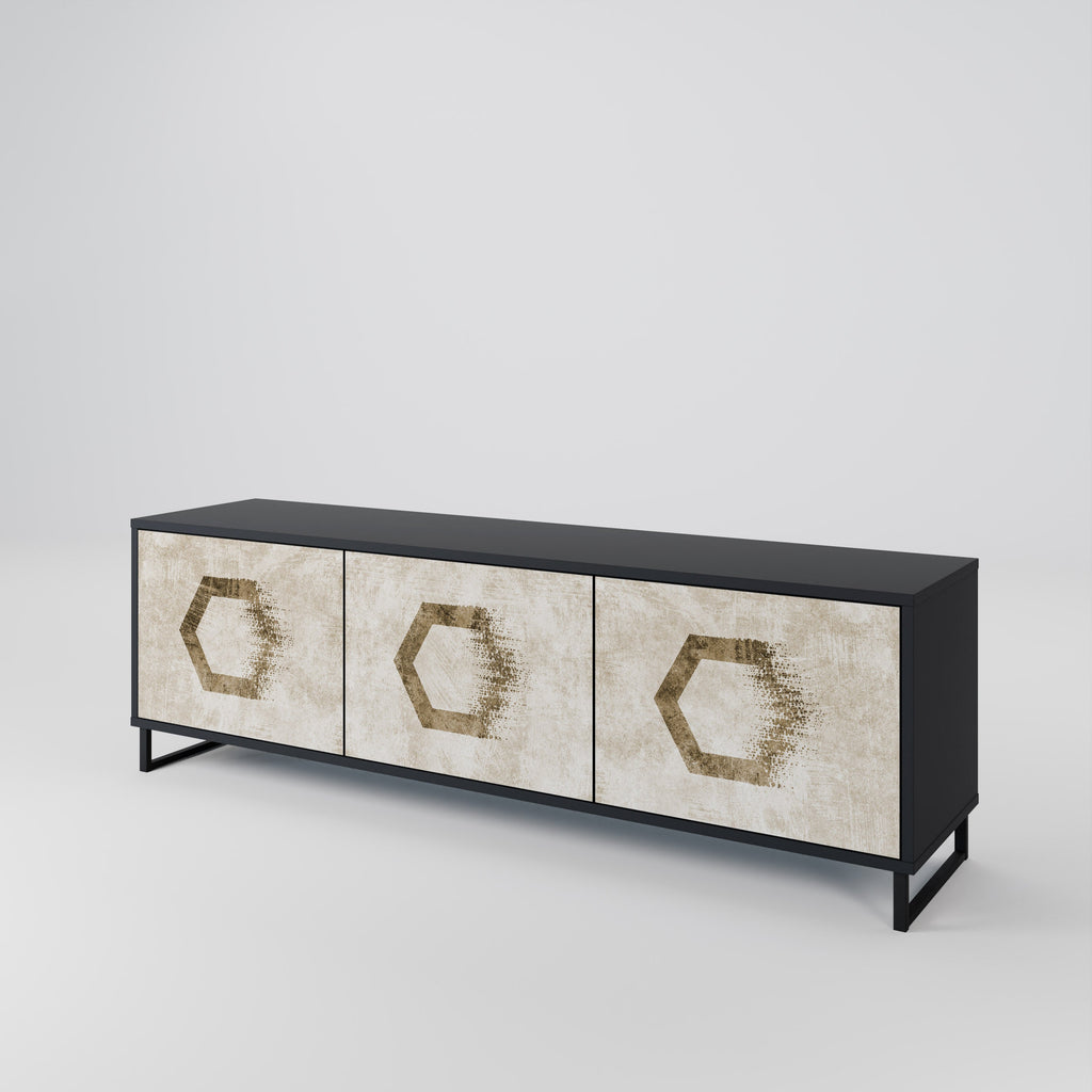 Meuble TV 3 portes HEXAGONAL SHAPES, finition noire