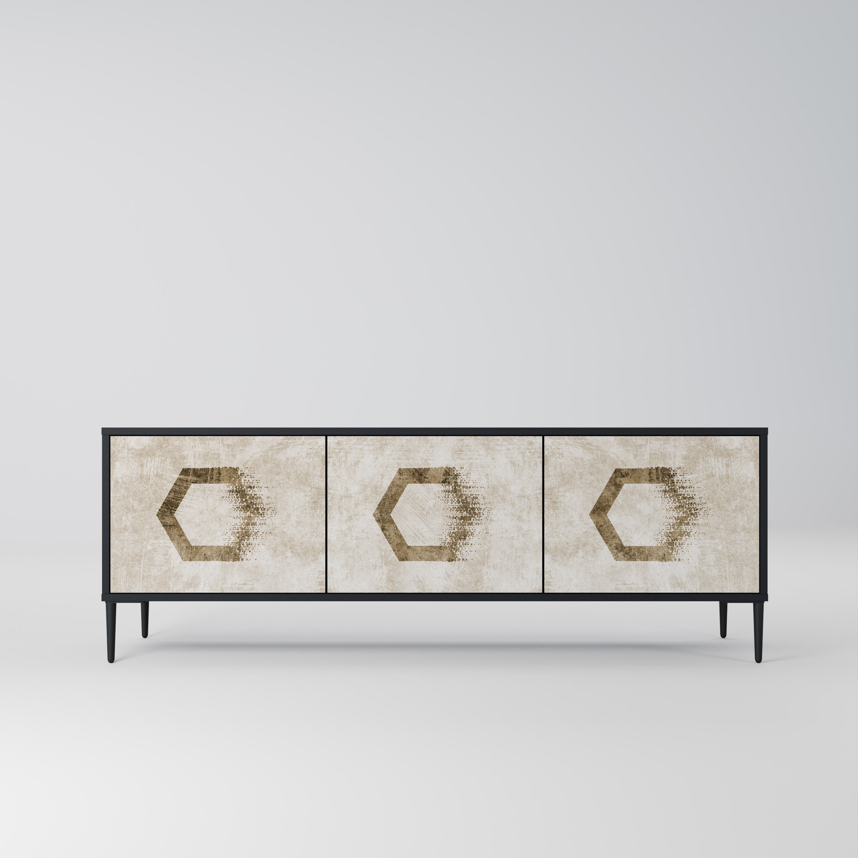 Meuble TV 3 portes HEXAGONAL SHAPES, finition noire