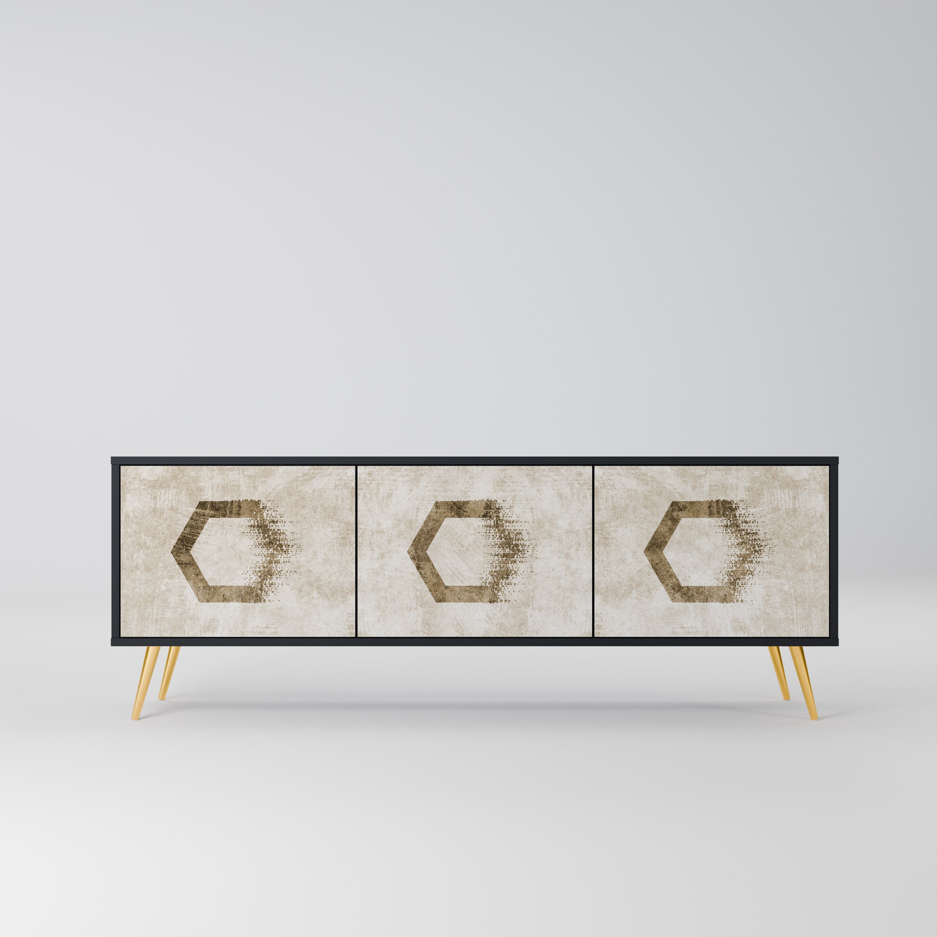 Meuble TV 3 portes HEXAGONAL SHAPES, finition noire