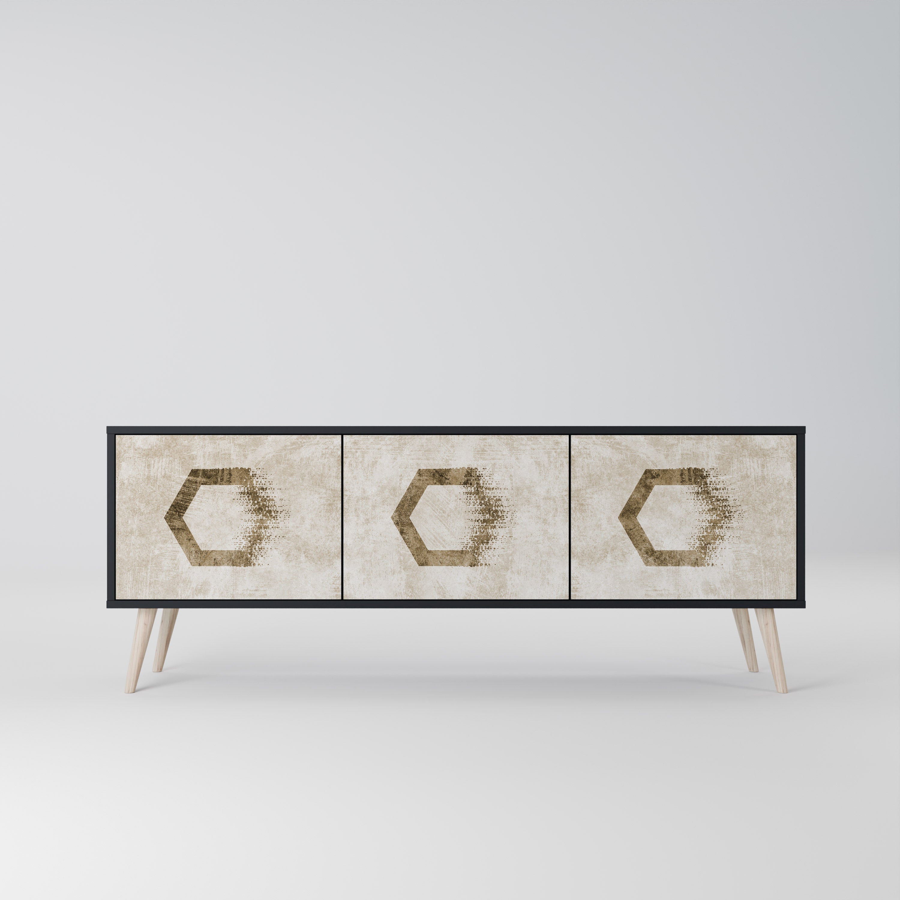 Meuble TV 3 portes HEXAGONAL SHAPES, finition noire