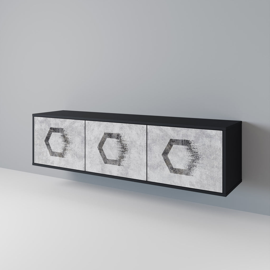 Meuble TV 3 portes HEXAGONAL FIGURES en finition noire