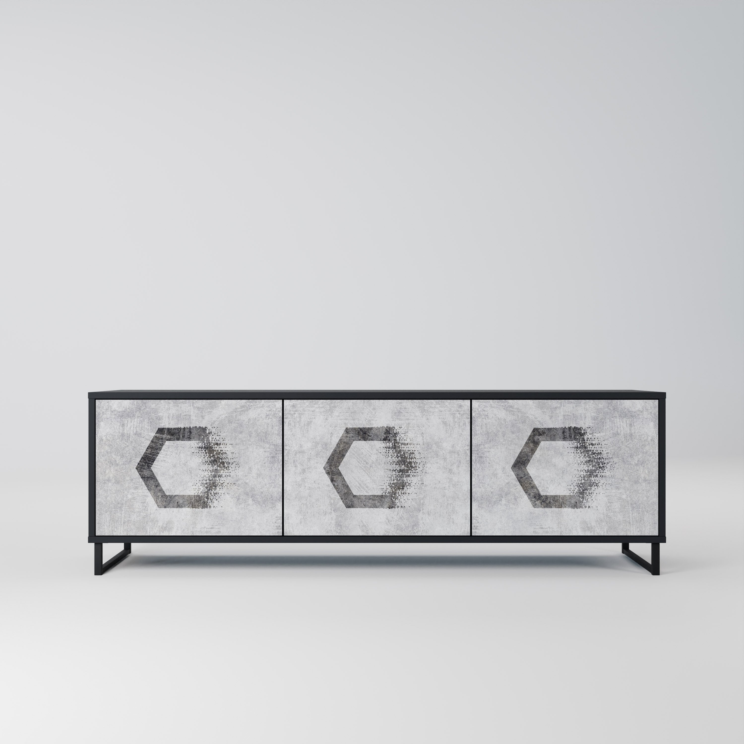 Meuble TV 3 portes HEXAGONAL FIGURES en finition noire