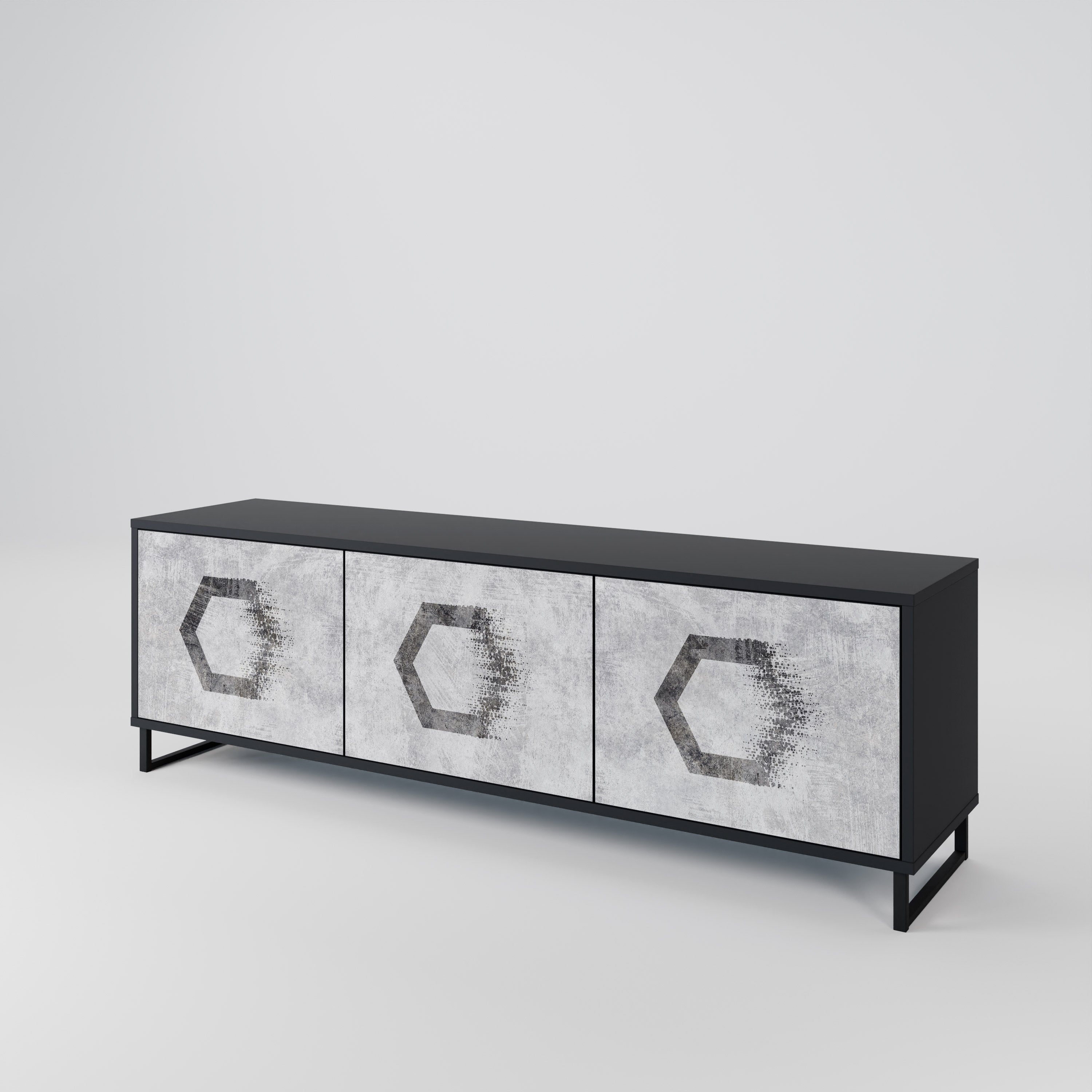 Meuble TV 3 portes HEXAGONAL FIGURES en finition noire