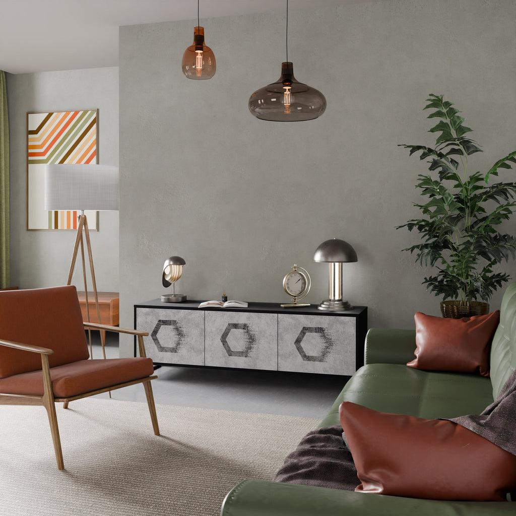 Meuble TV 3 portes HEXAGONAL FIGURES en finition noire