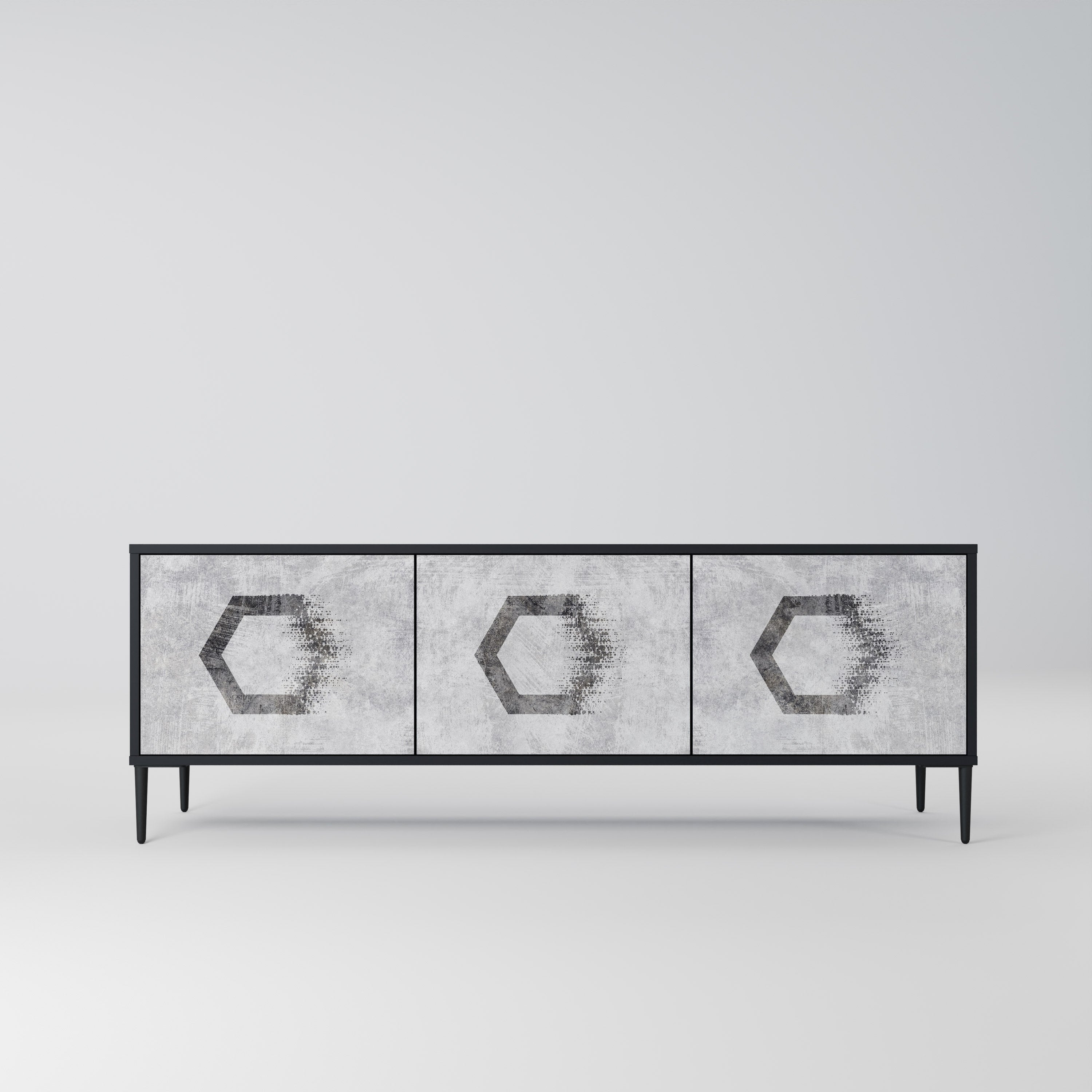 Meuble TV 3 portes HEXAGONAL FIGURES en finition noire