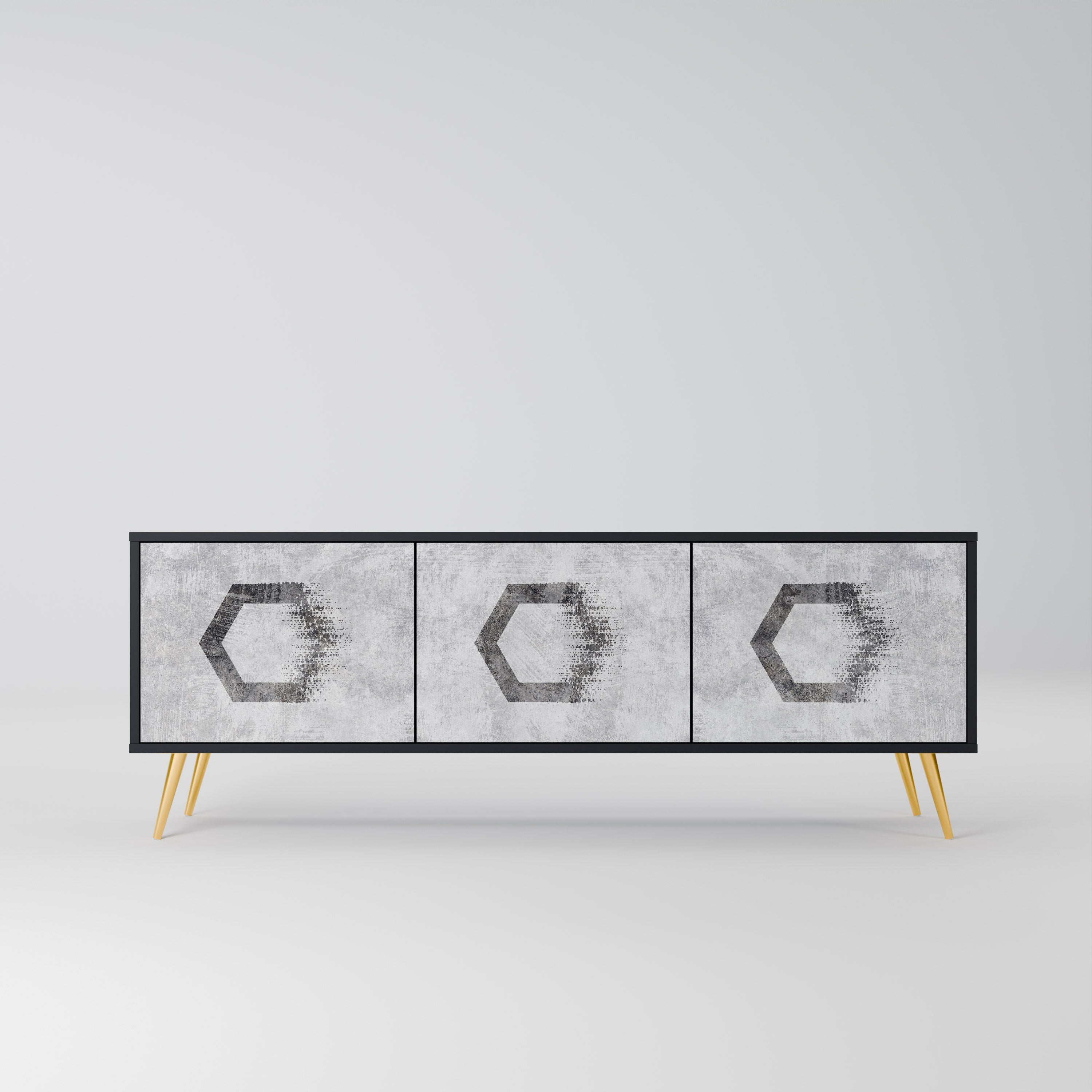 Meuble TV 3 portes HEXAGONAL FIGURES en finition noire