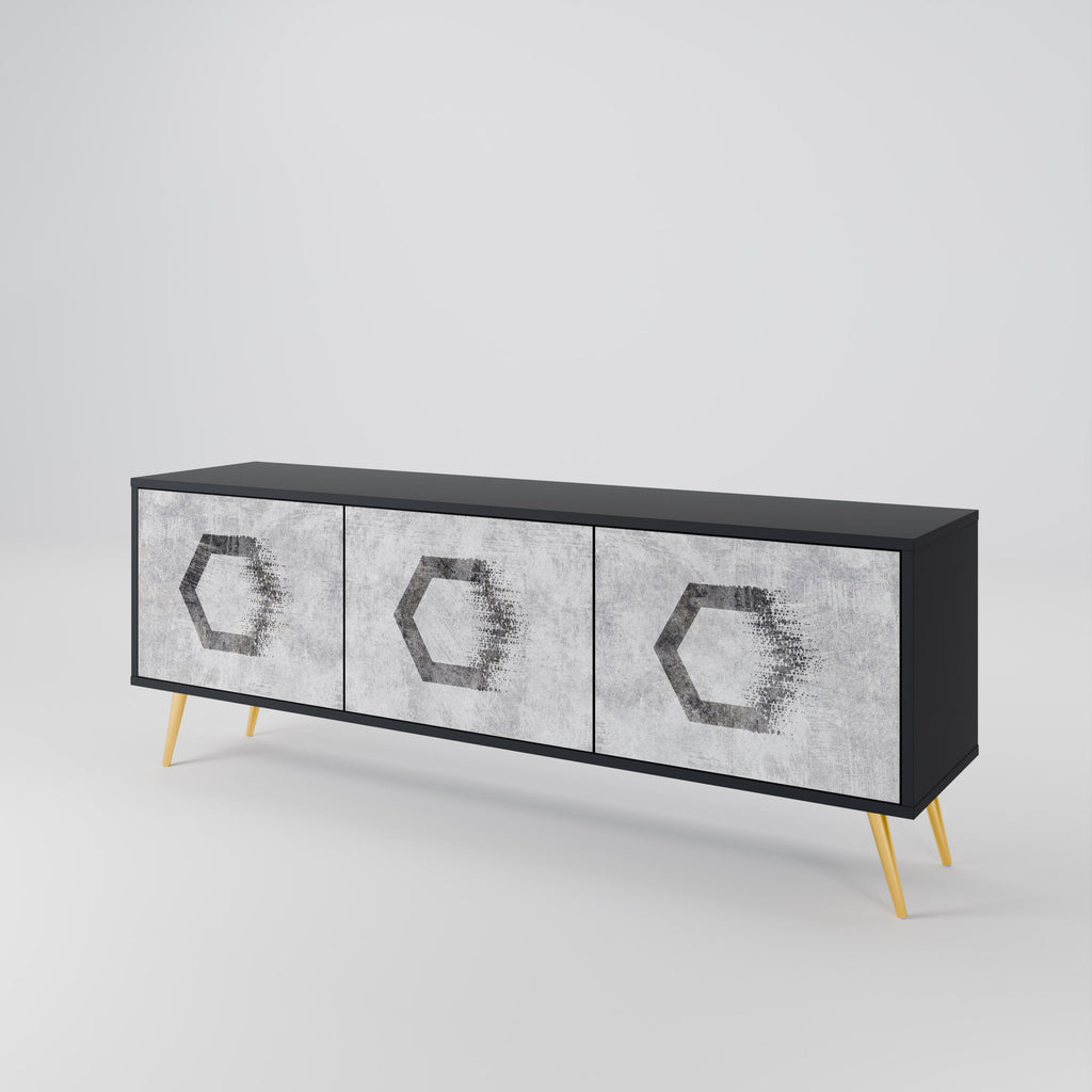 Meuble TV 3 portes HEXAGONAL FIGURES en finition noire