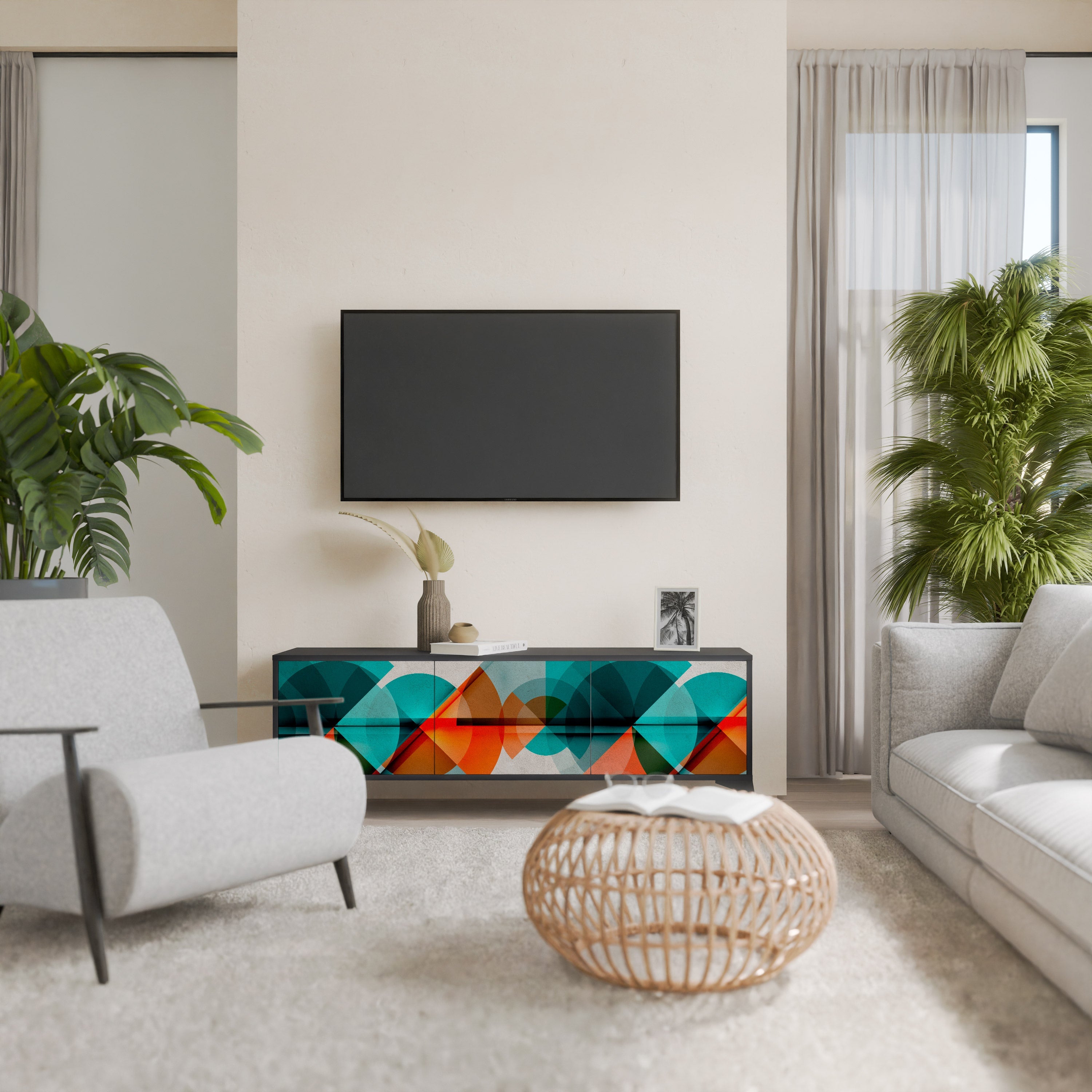 Meuble TV 3 portes CIRCULAR RHAPSODY en finition noire