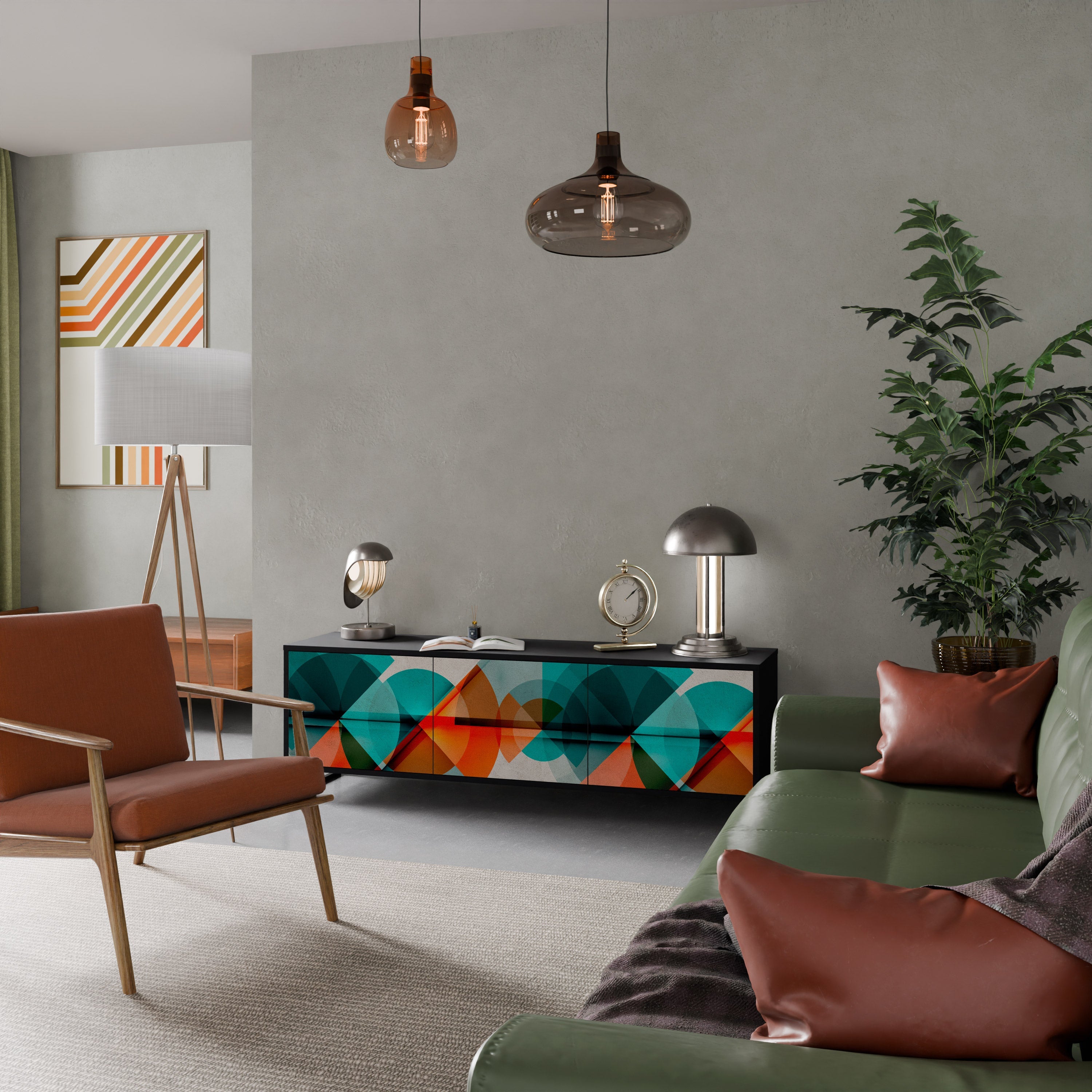 Meuble TV 3 portes CIRCULAR RHAPSODY en finition noire