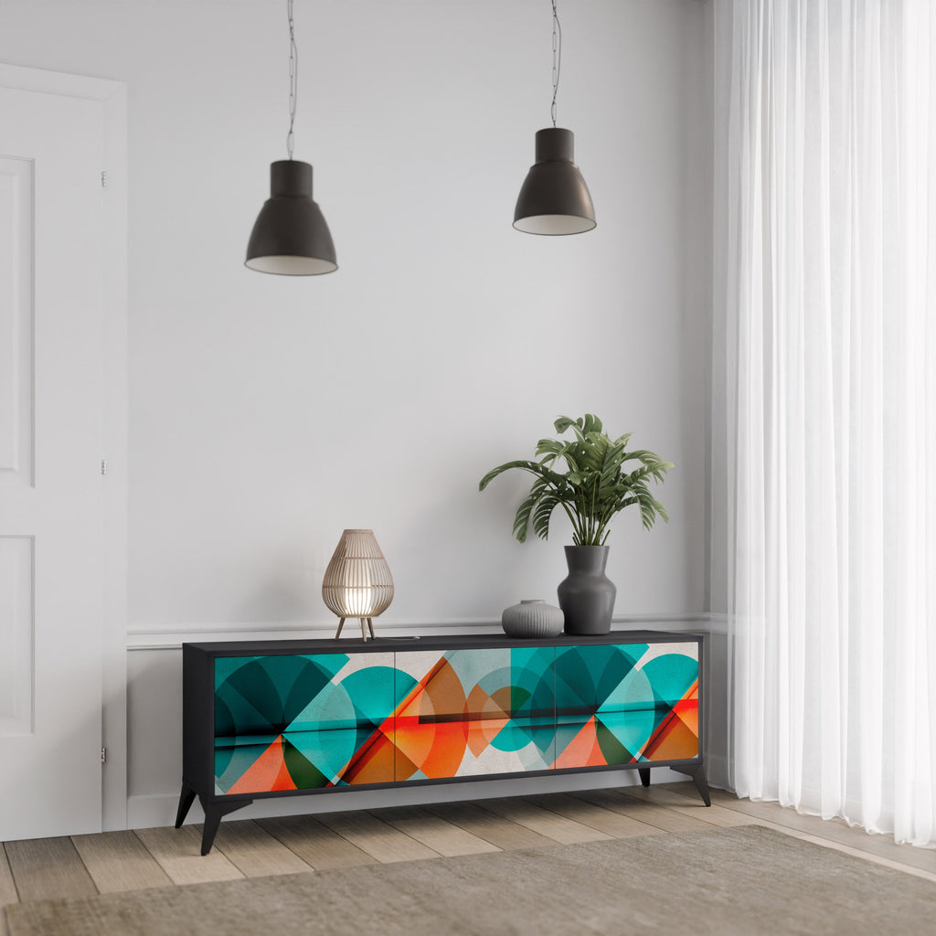 Meuble TV 3 portes CIRCULAR RHAPSODY en finition noire