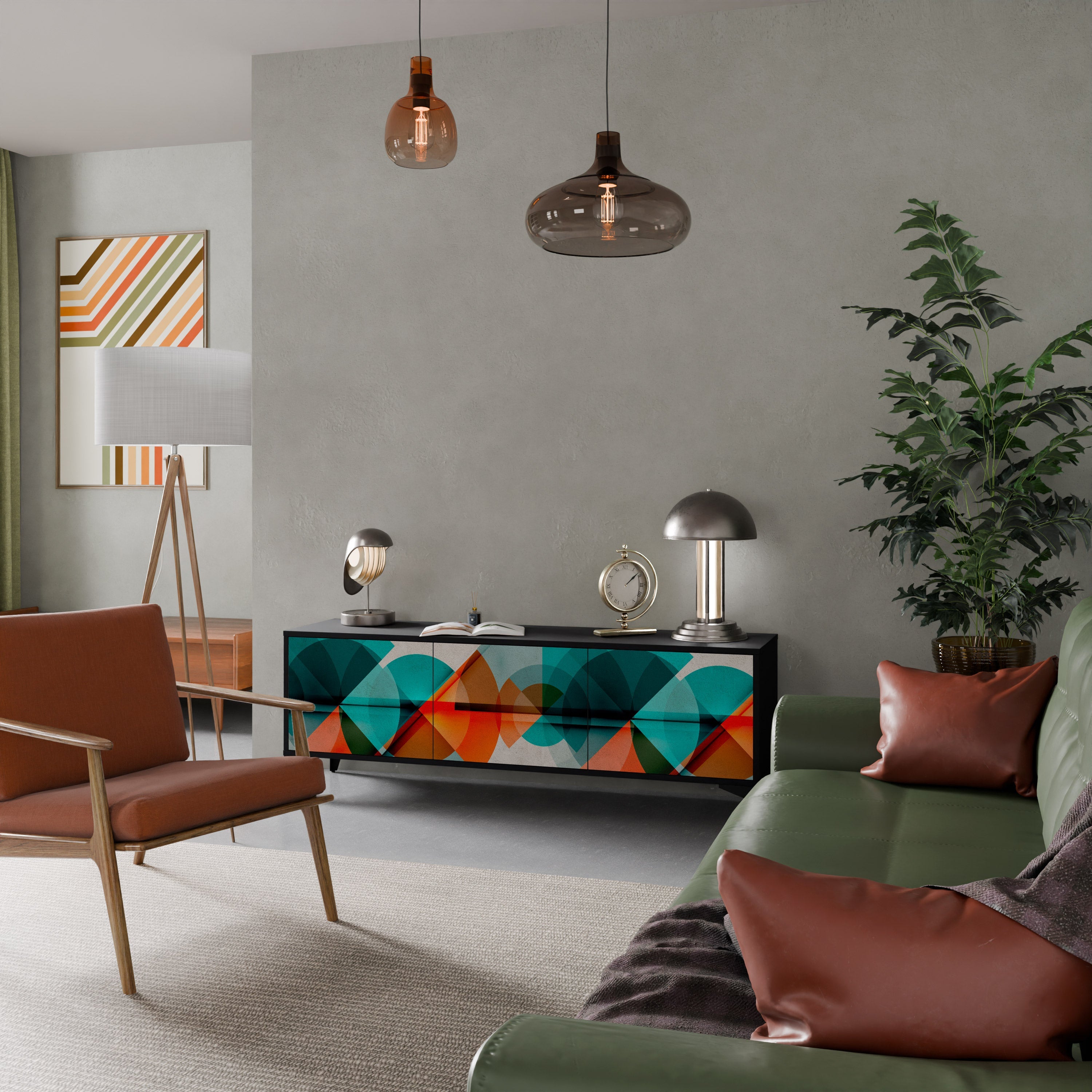 Meuble TV 3 portes CIRCULAR RHAPSODY en finition noire