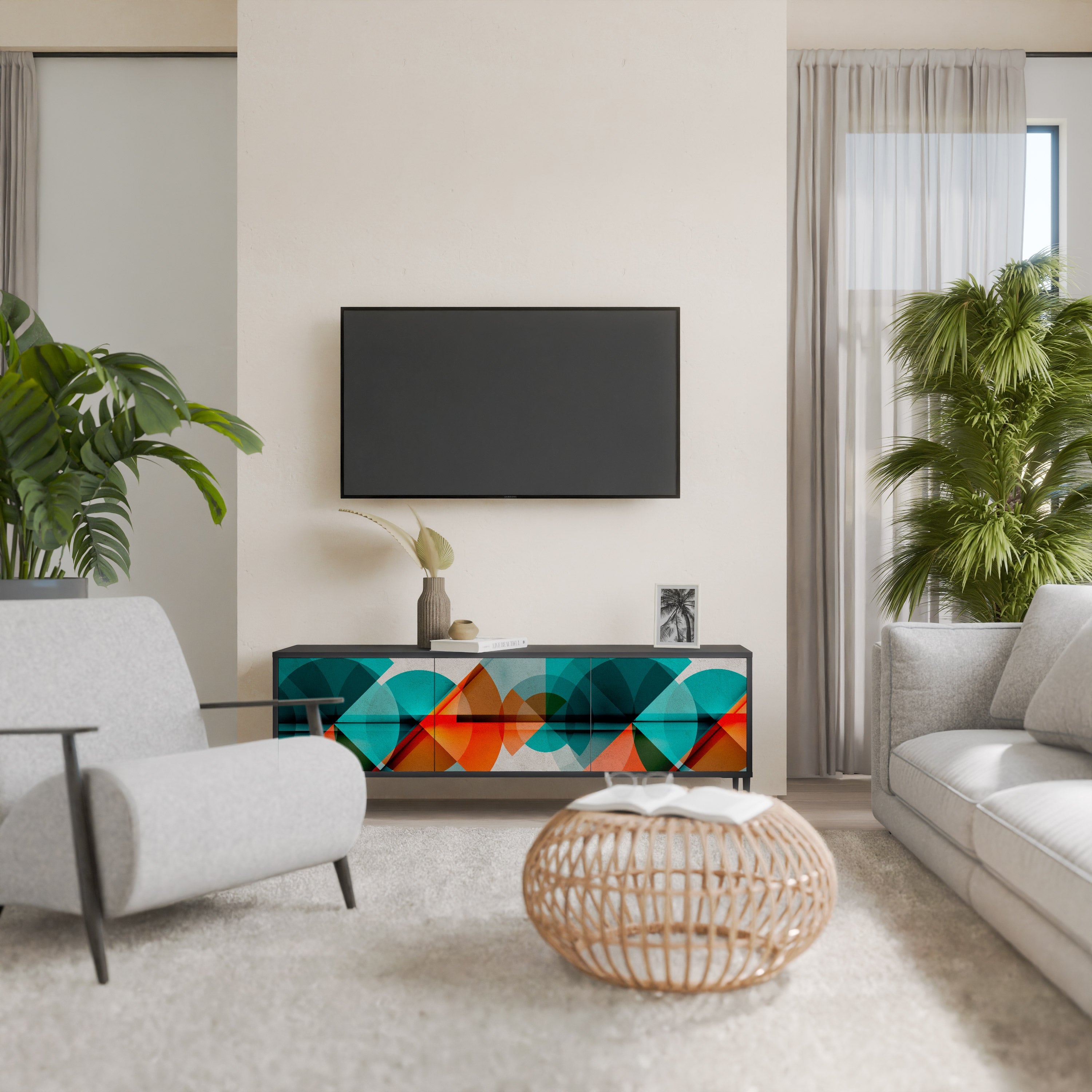 Meuble TV 3 portes CIRCULAR RHAPSODY en finition noire