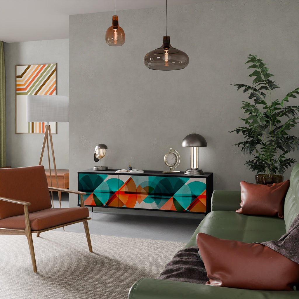 Meuble TV 3 portes CIRCULAR RHAPSODY en finition noire