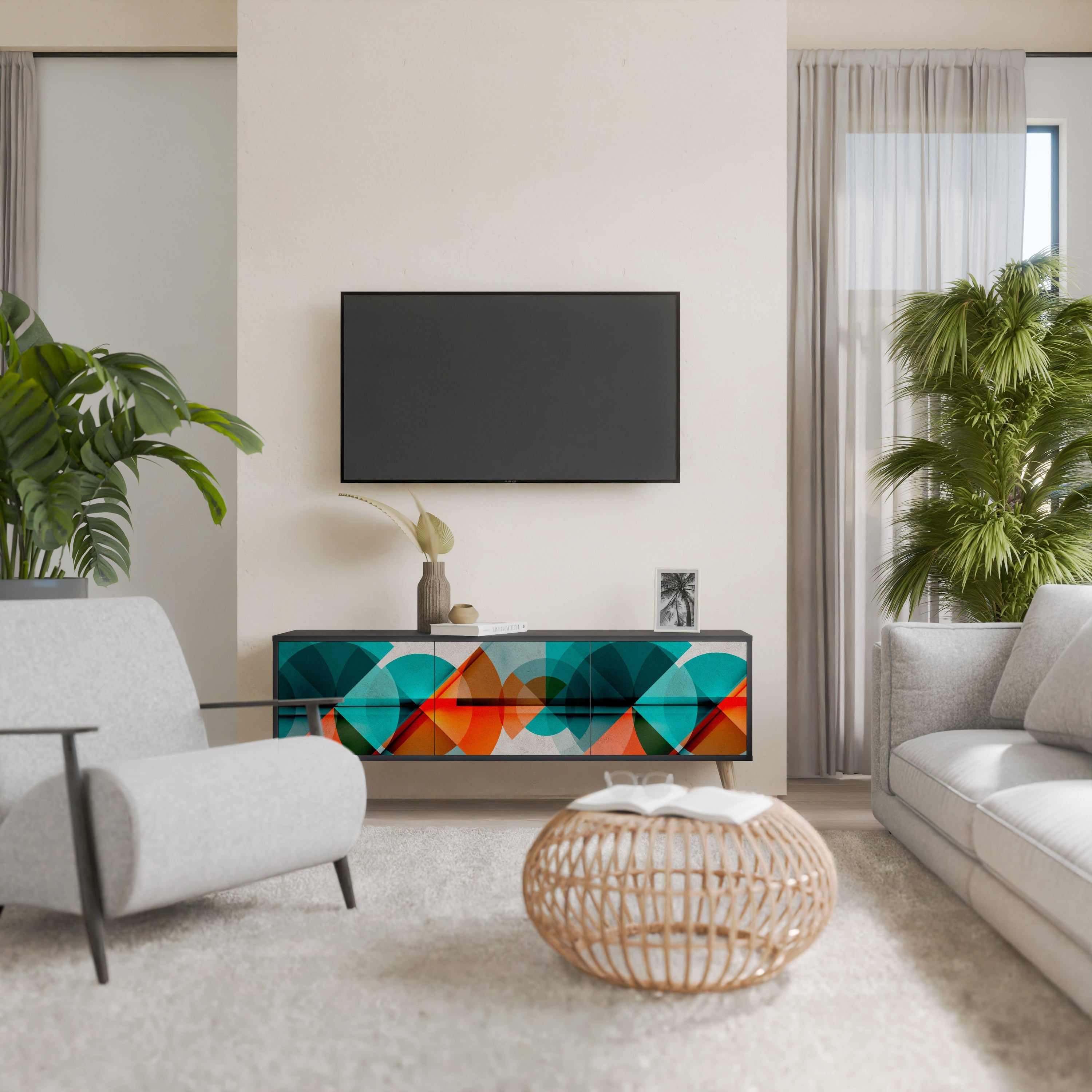 Meuble TV 3 portes CIRCULAR RHAPSODY en finition noire