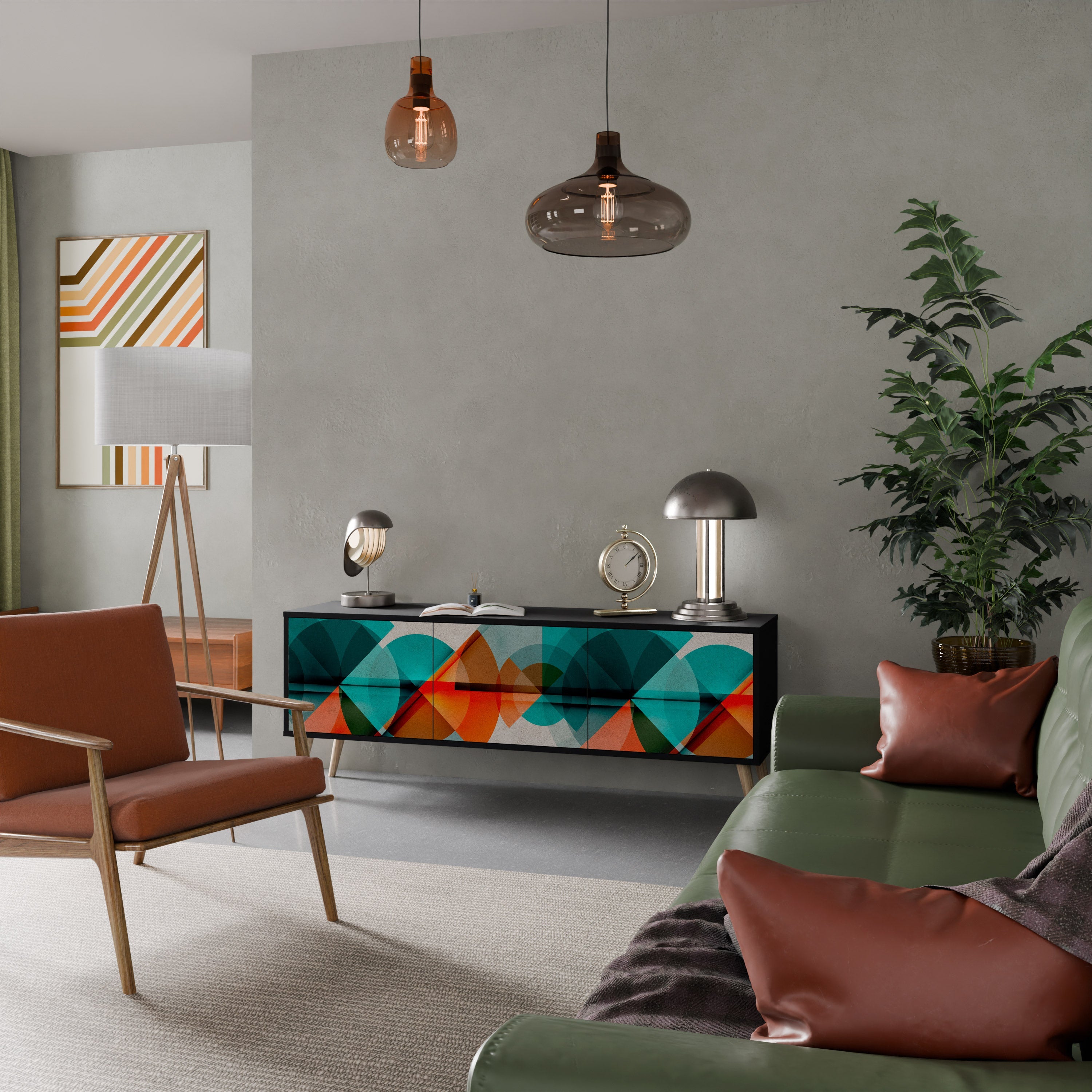 Meuble TV 3 portes CIRCULAR RHAPSODY en finition noire