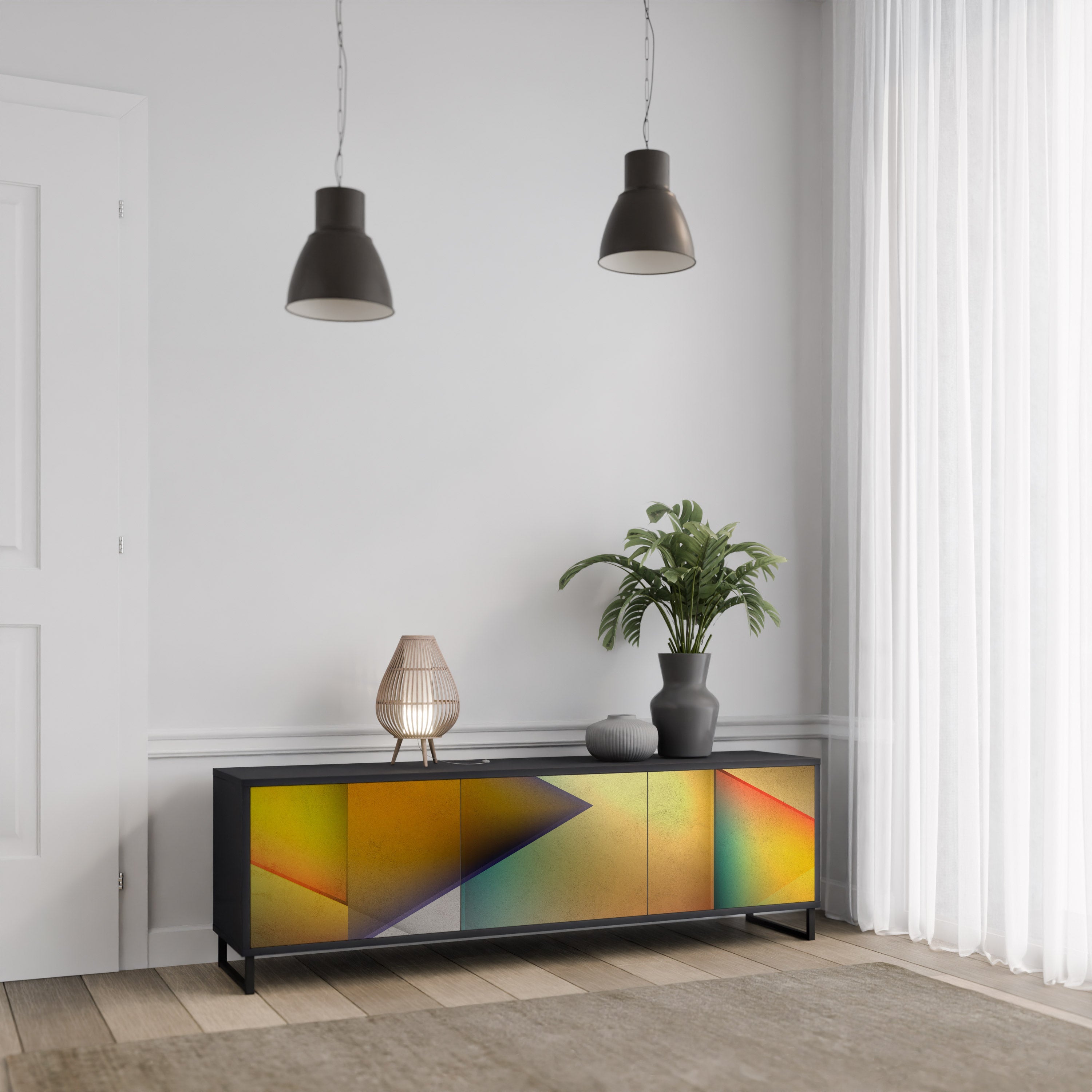 Meuble TV 3 portes PIERCING SHARPNESS finition noire