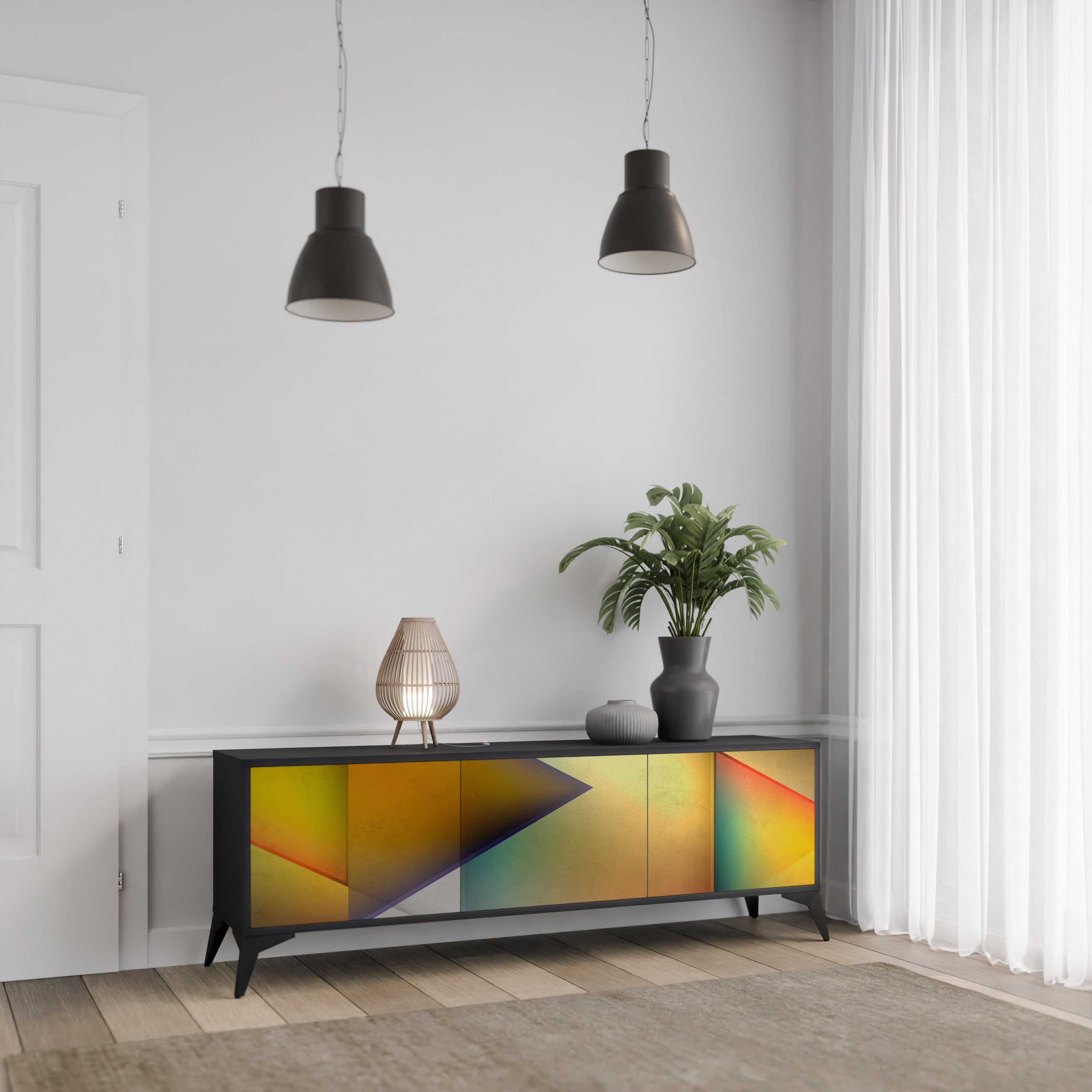 Meuble TV 3 portes PIERCING SHARPNESS finition noire