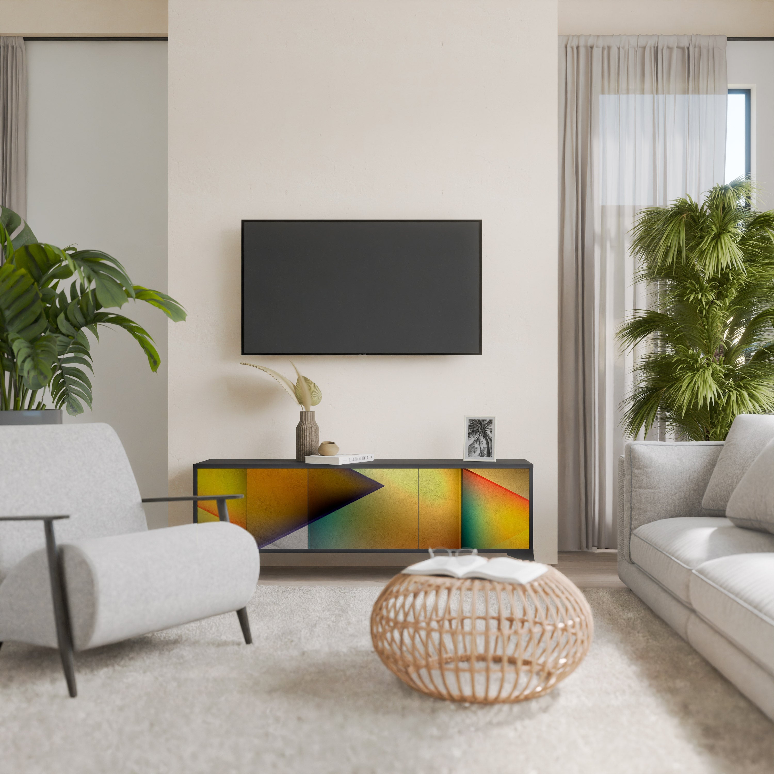 Meuble TV 3 portes PIERCING SHARPNESS finition noire