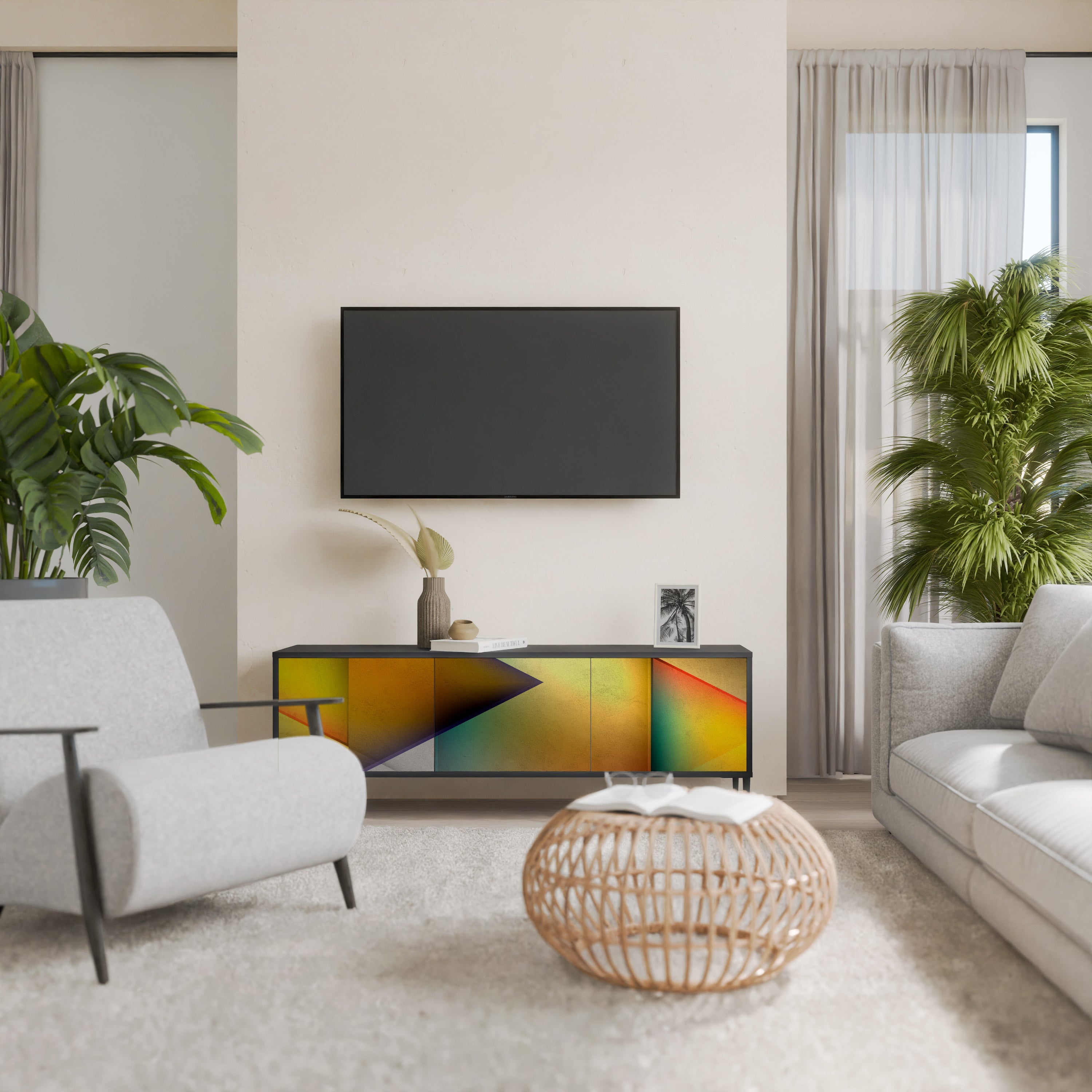 Meuble TV 3 portes PIERCING SHARPNESS finition noire