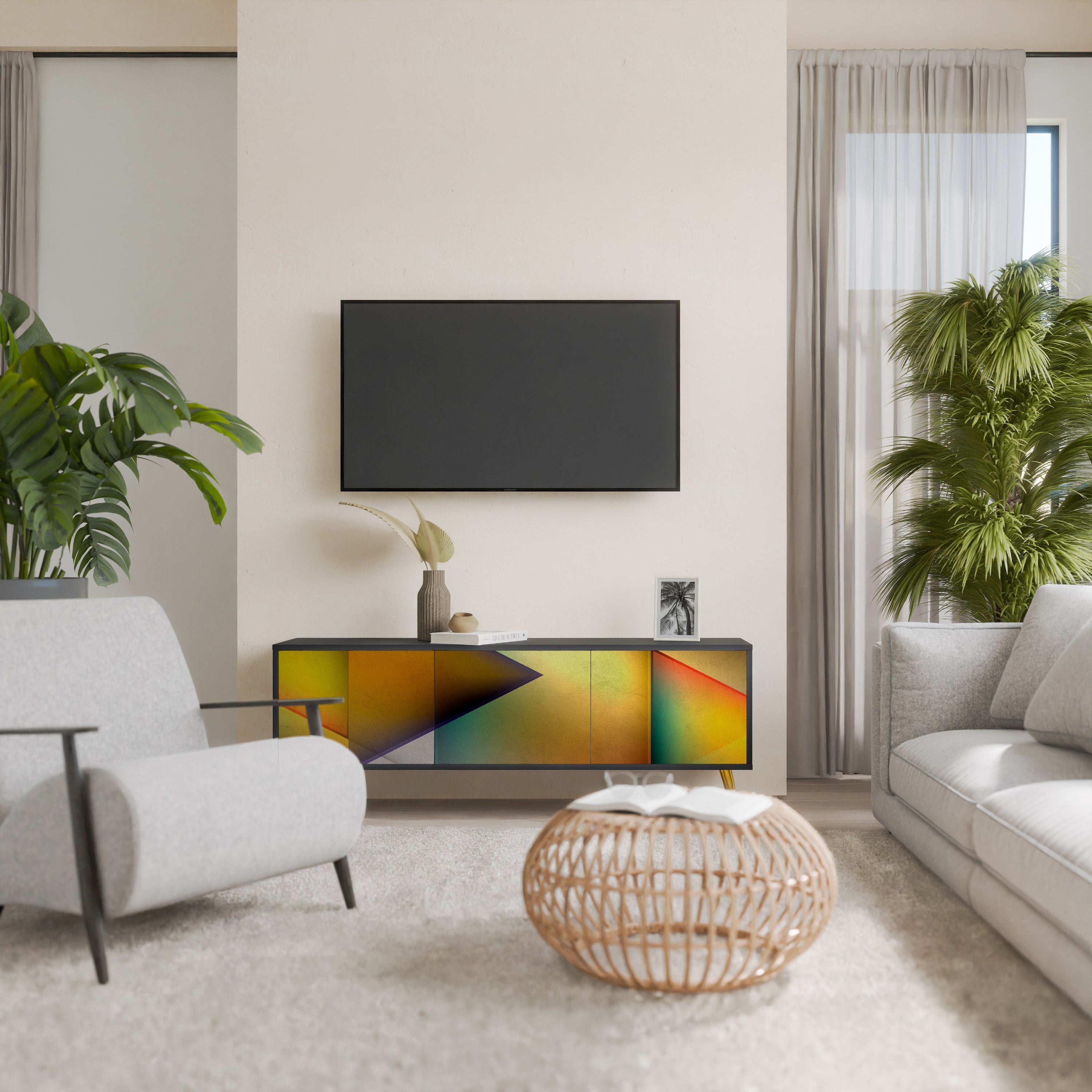 Meuble TV 3 portes PIERCING SHARPNESS finition noire