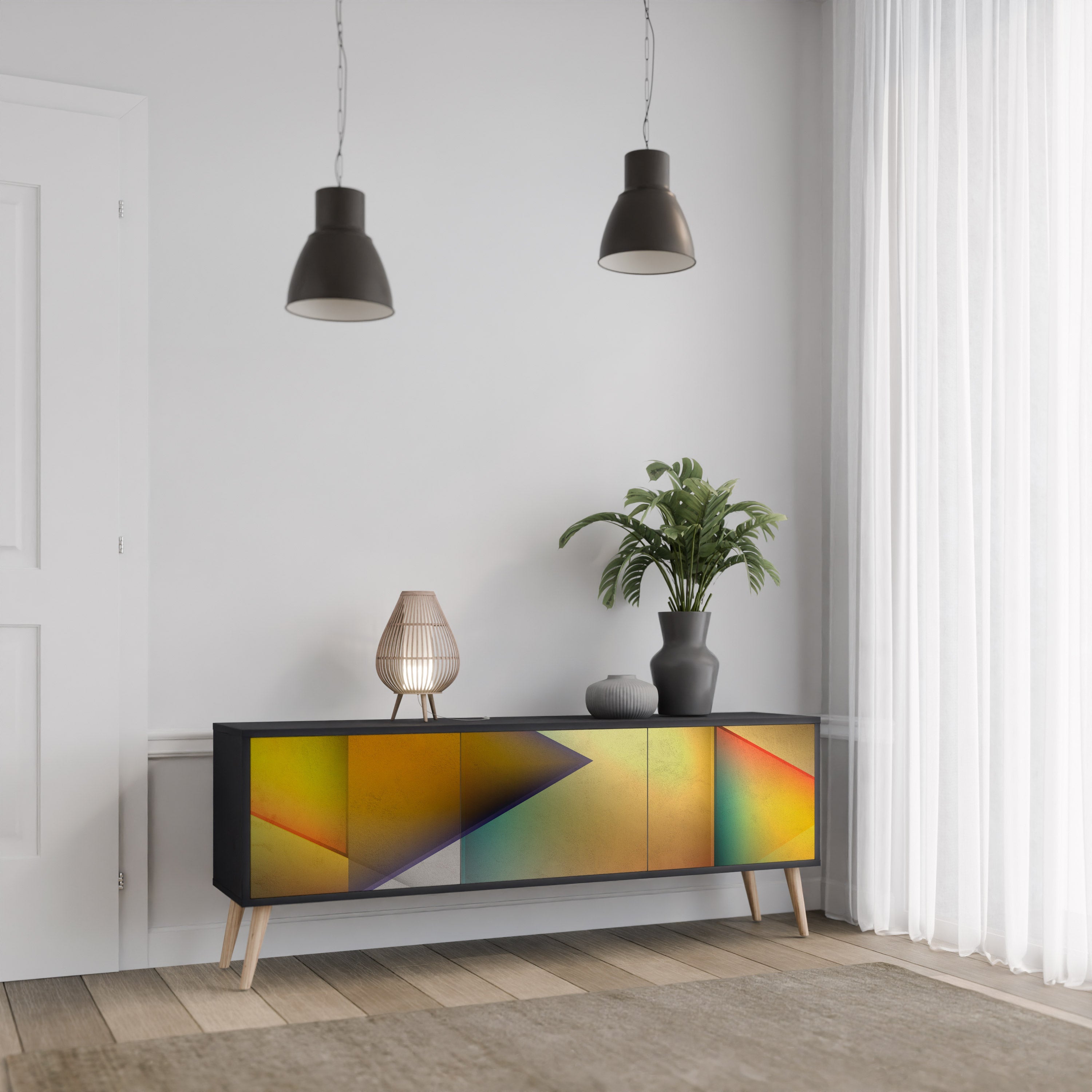 Meuble TV 3 portes PIERCING SHARPNESS finition noire