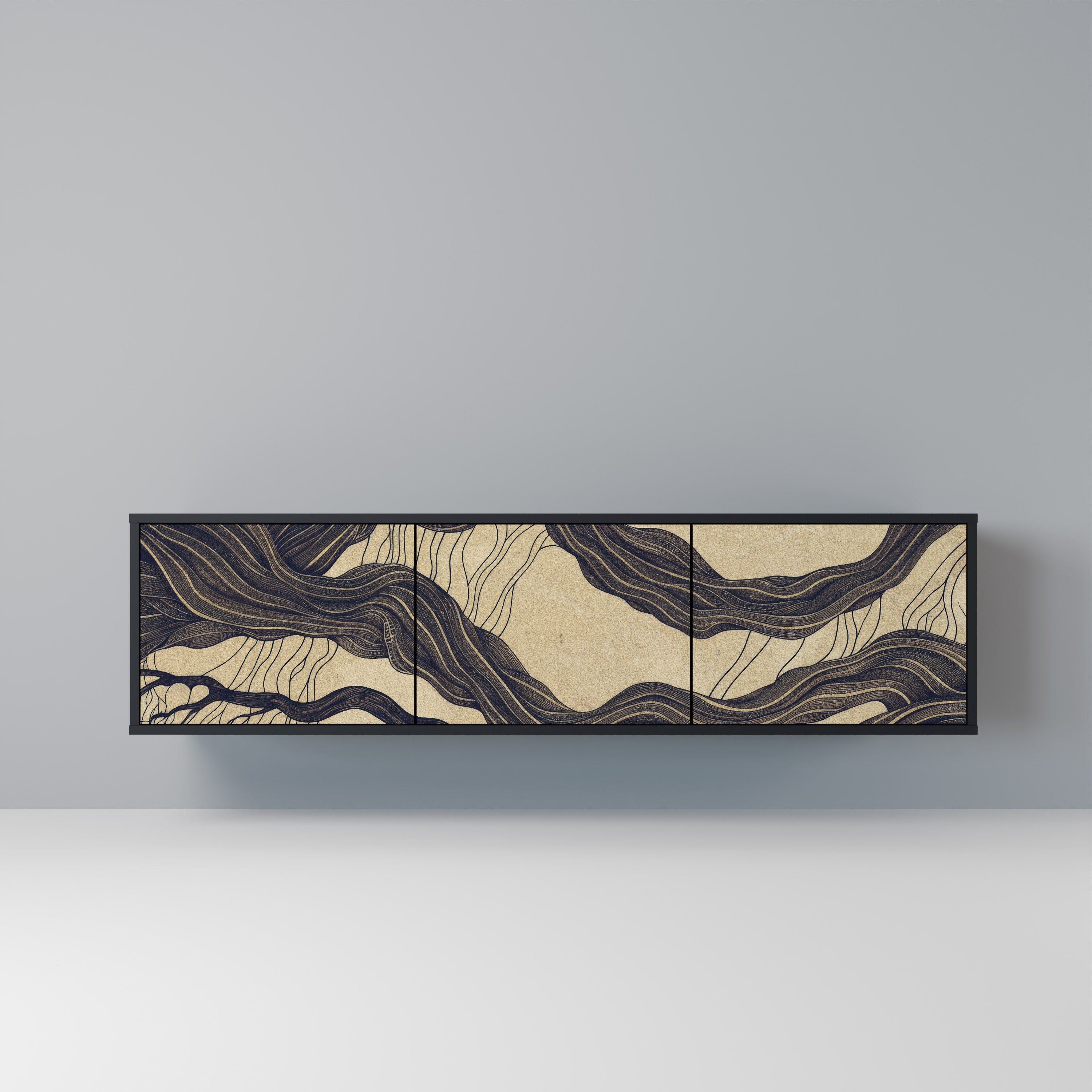 Meuble TV 3 portes UNIFIED FRAGMENTS, finition noire