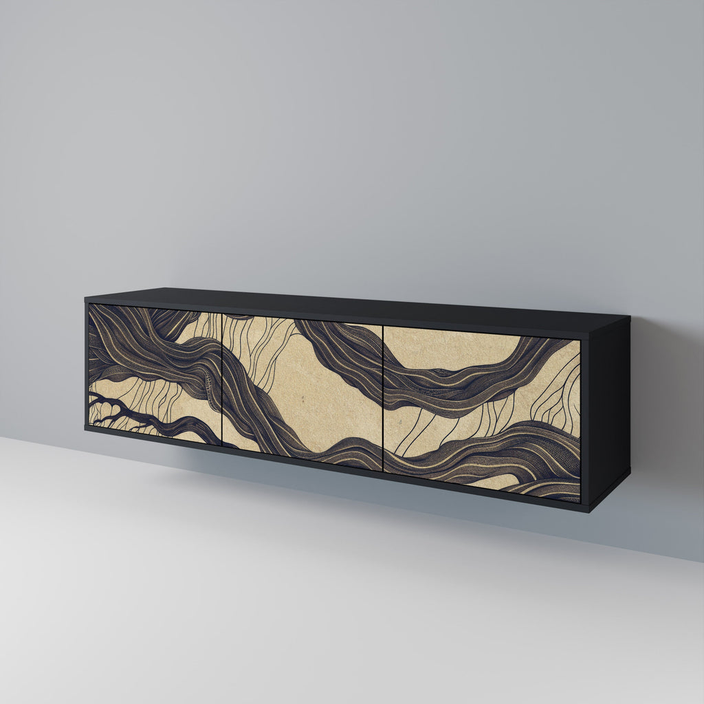 Meuble TV 3 portes UNIFIED FRAGMENTS, finition noire