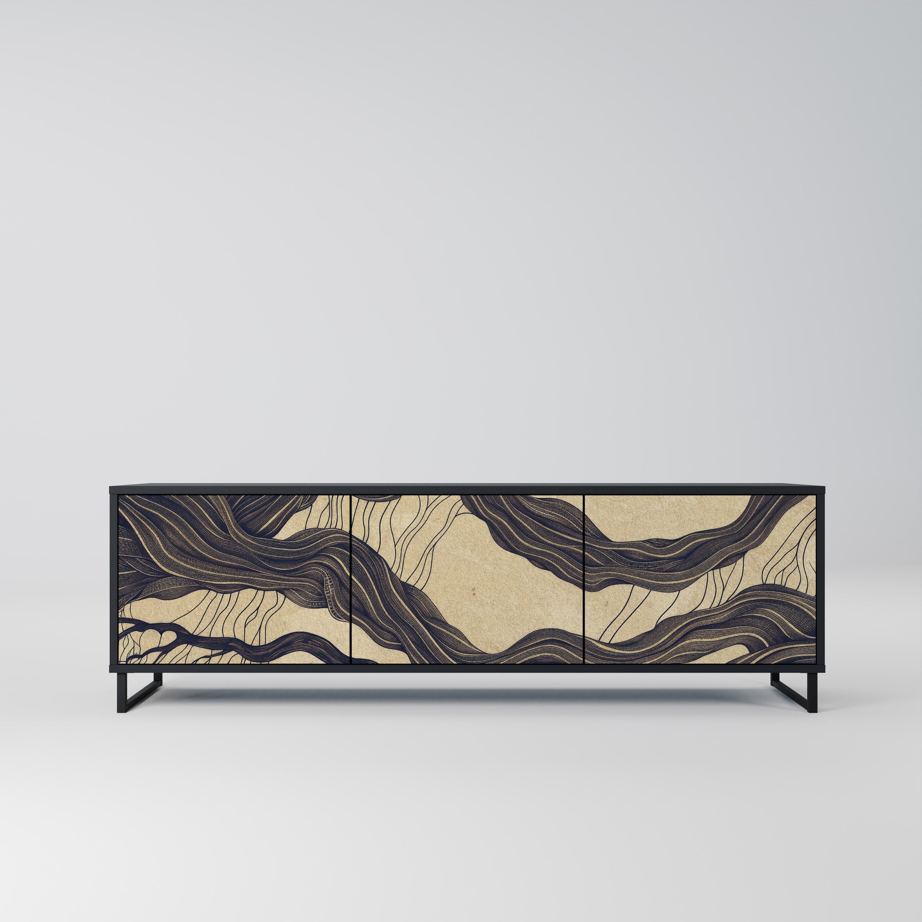 Meuble TV 3 portes UNIFIED FRAGMENTS, finition noire