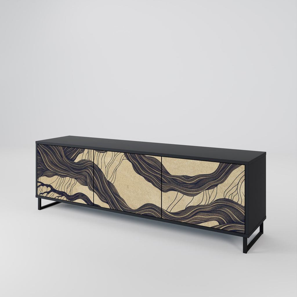 Meuble TV 3 portes UNIFIED FRAGMENTS, finition noire