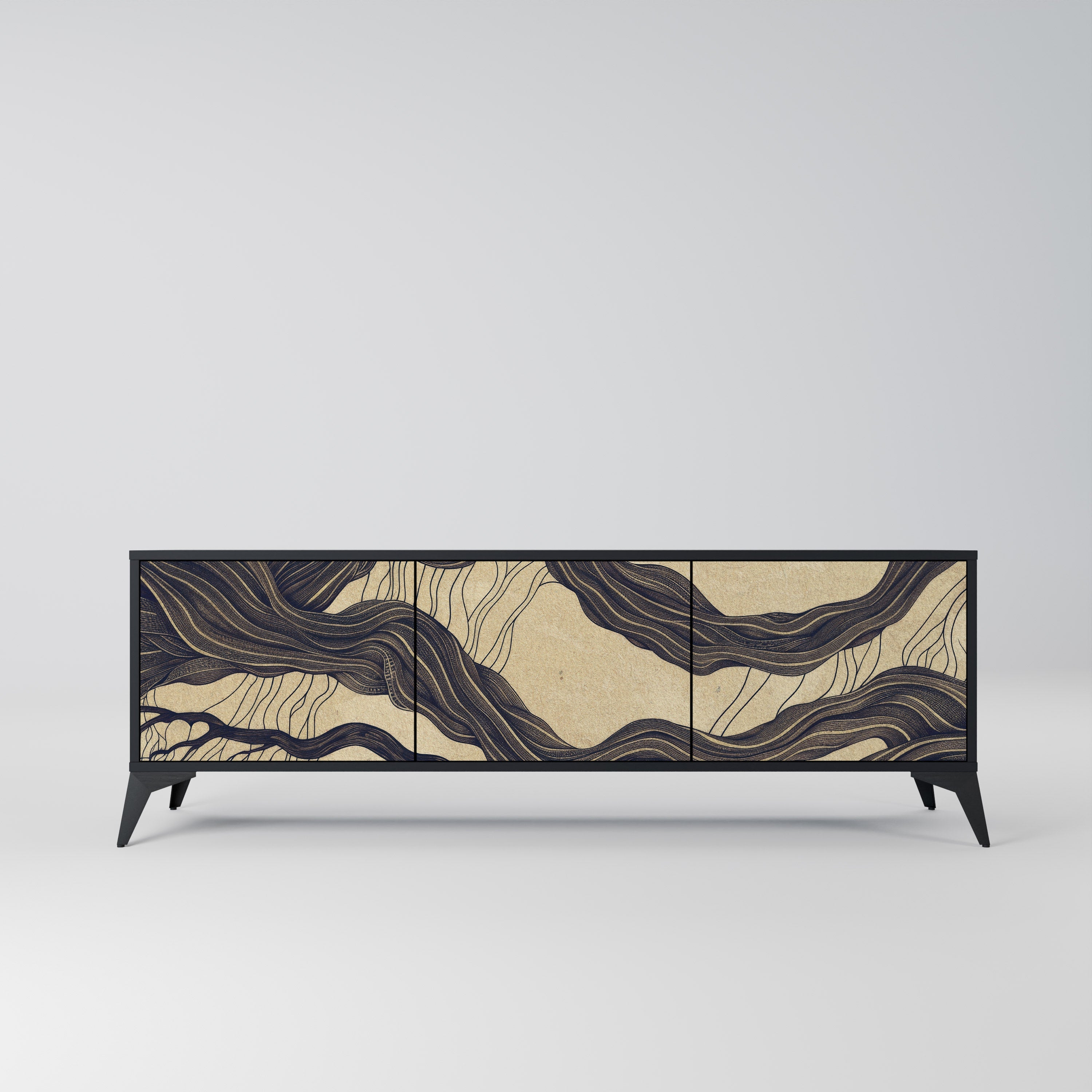 Meuble TV 3 portes UNIFIED FRAGMENTS, finition noire