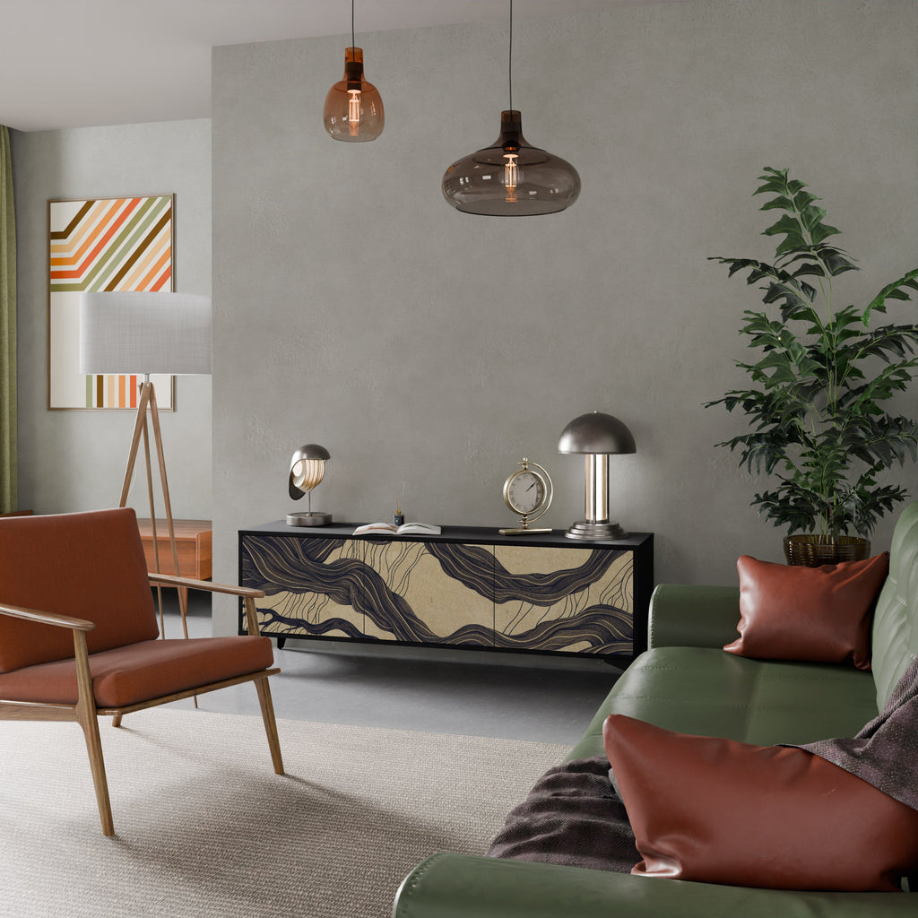 Meuble TV 3 portes UNIFIED FRAGMENTS, finition noire