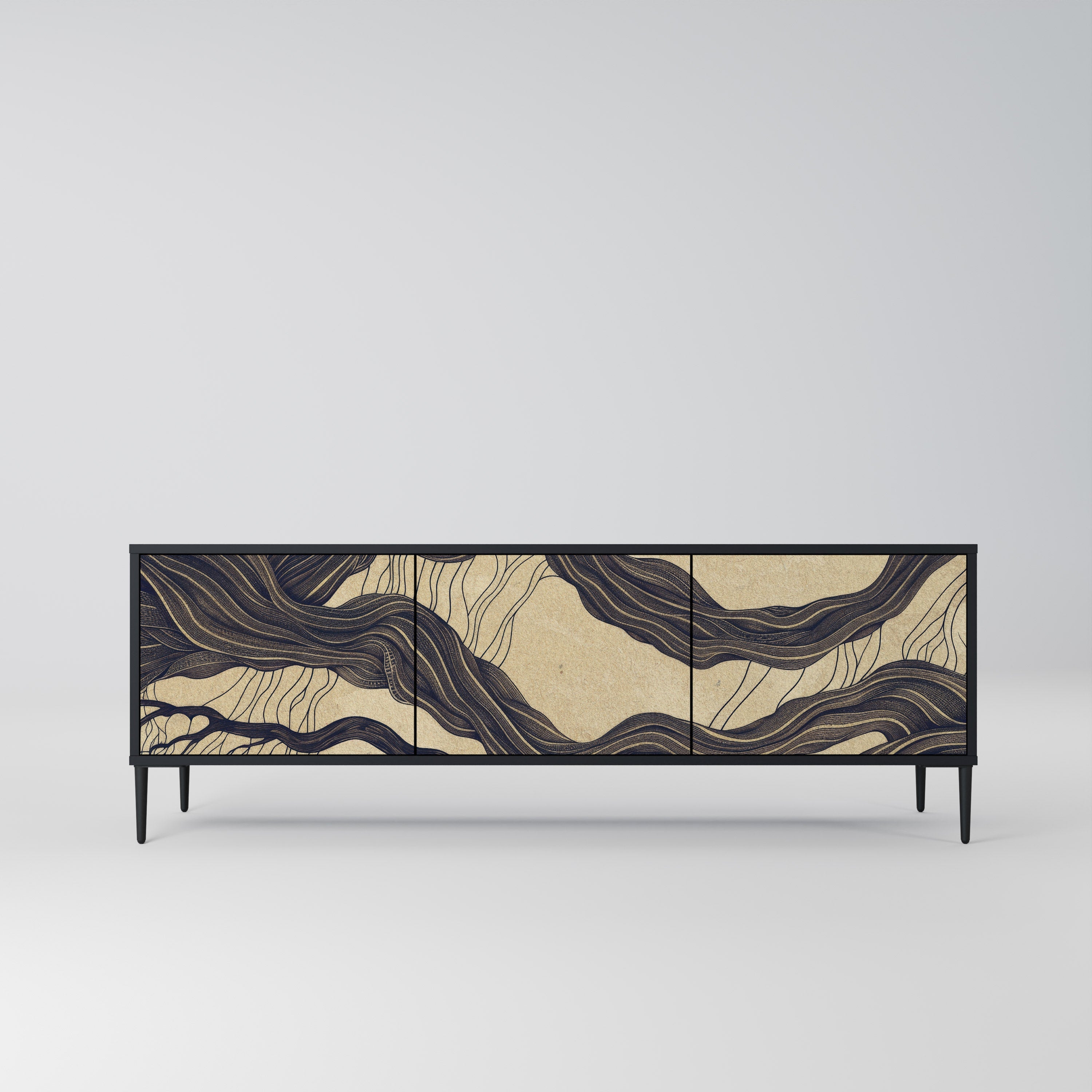 Meuble TV 3 portes UNIFIED FRAGMENTS, finition noire