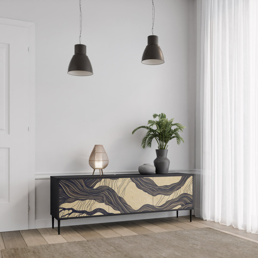 Meuble TV 3 portes UNIFIED FRAGMENTS, finition noire