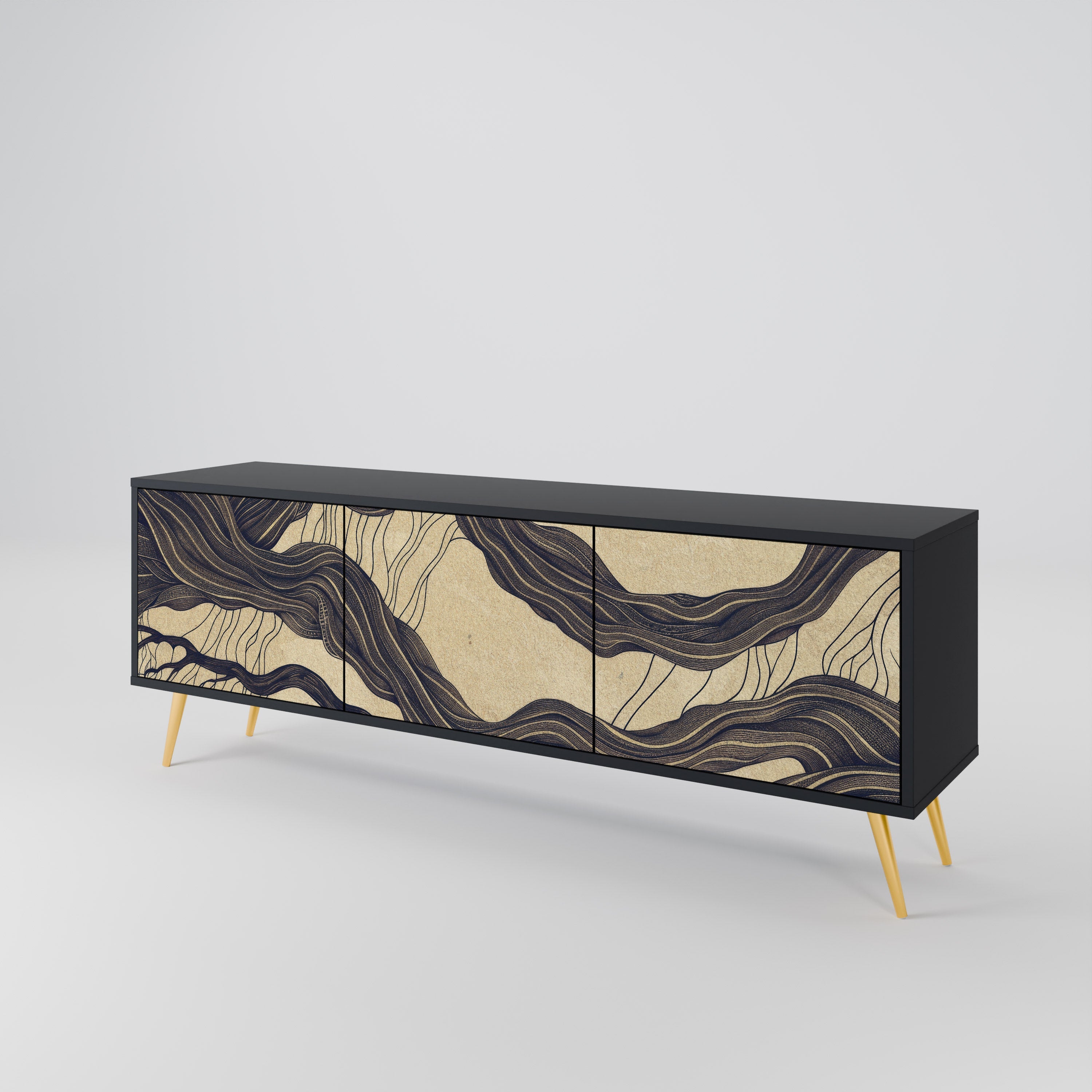 Meuble TV 3 portes UNIFIED FRAGMENTS, finition noire