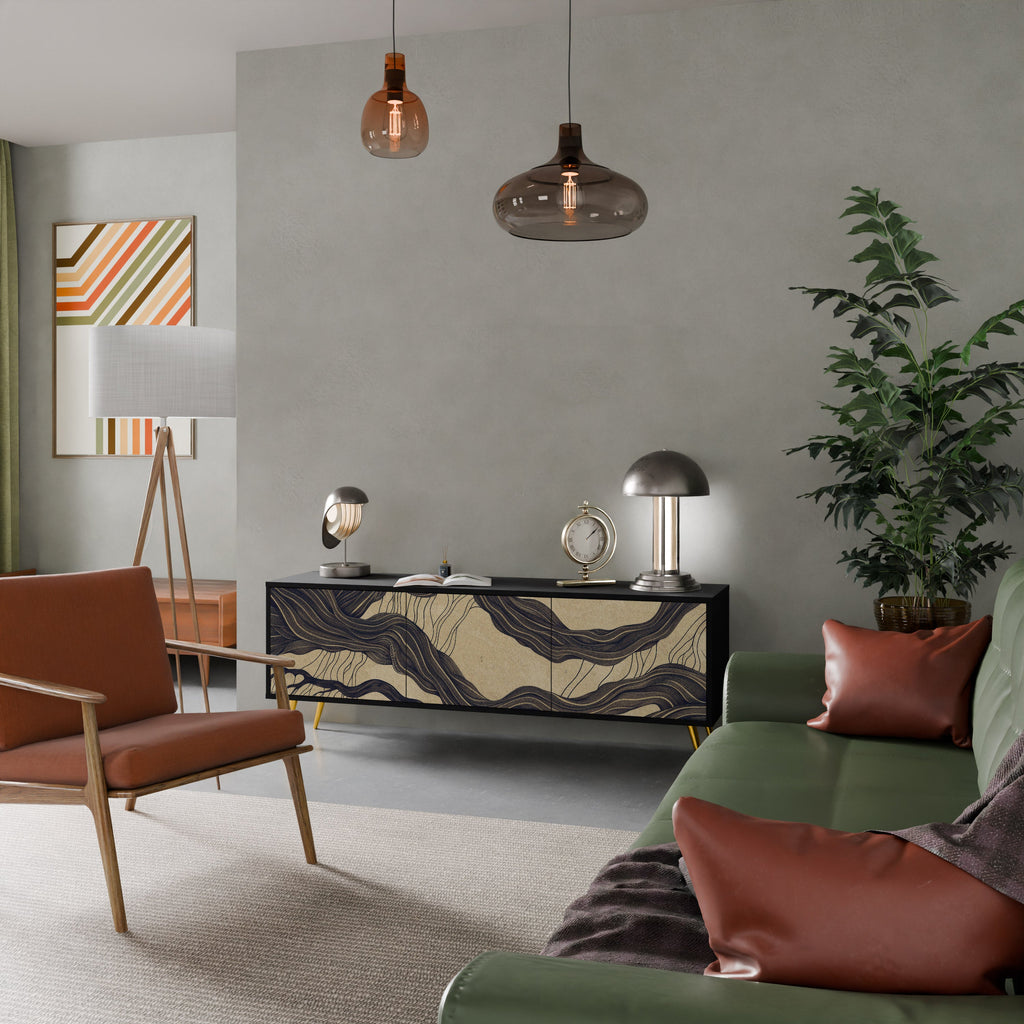 Meuble TV 3 portes UNIFIED FRAGMENTS, finition noire