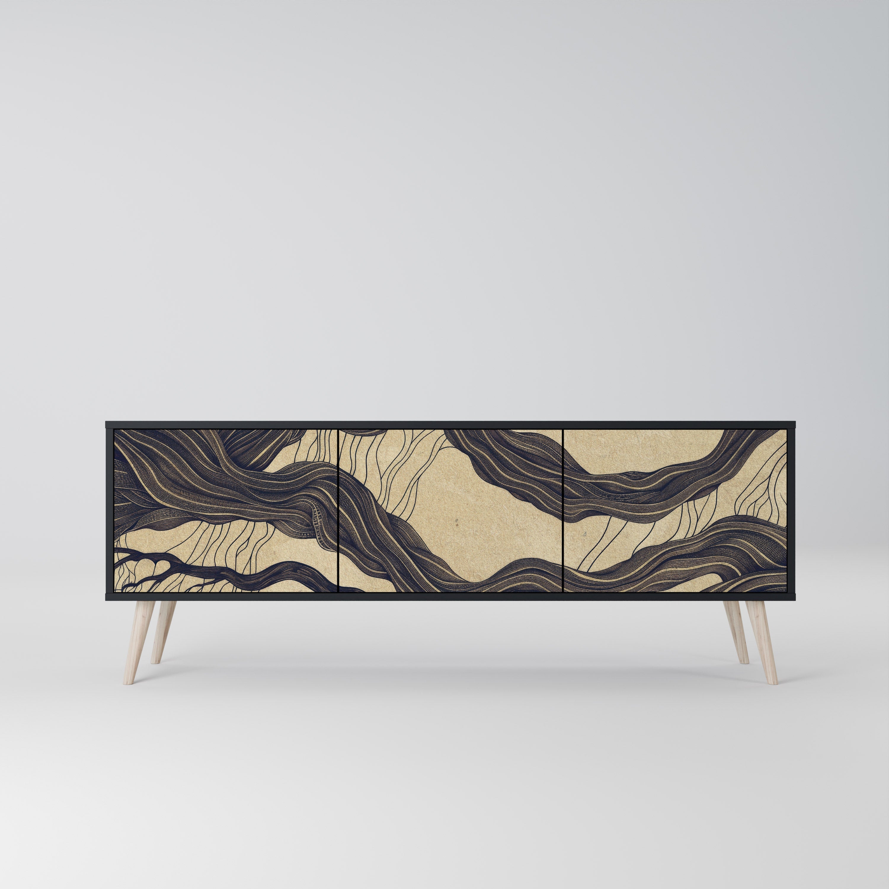 Meuble TV 3 portes UNIFIED FRAGMENTS, finition noire