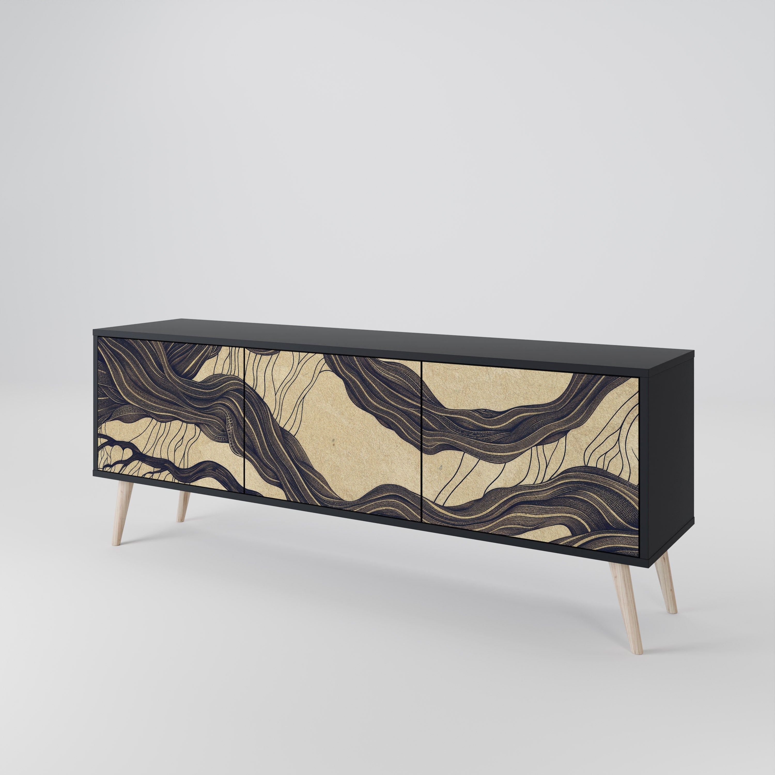 Meuble TV 3 portes UNIFIED FRAGMENTS, finition noire